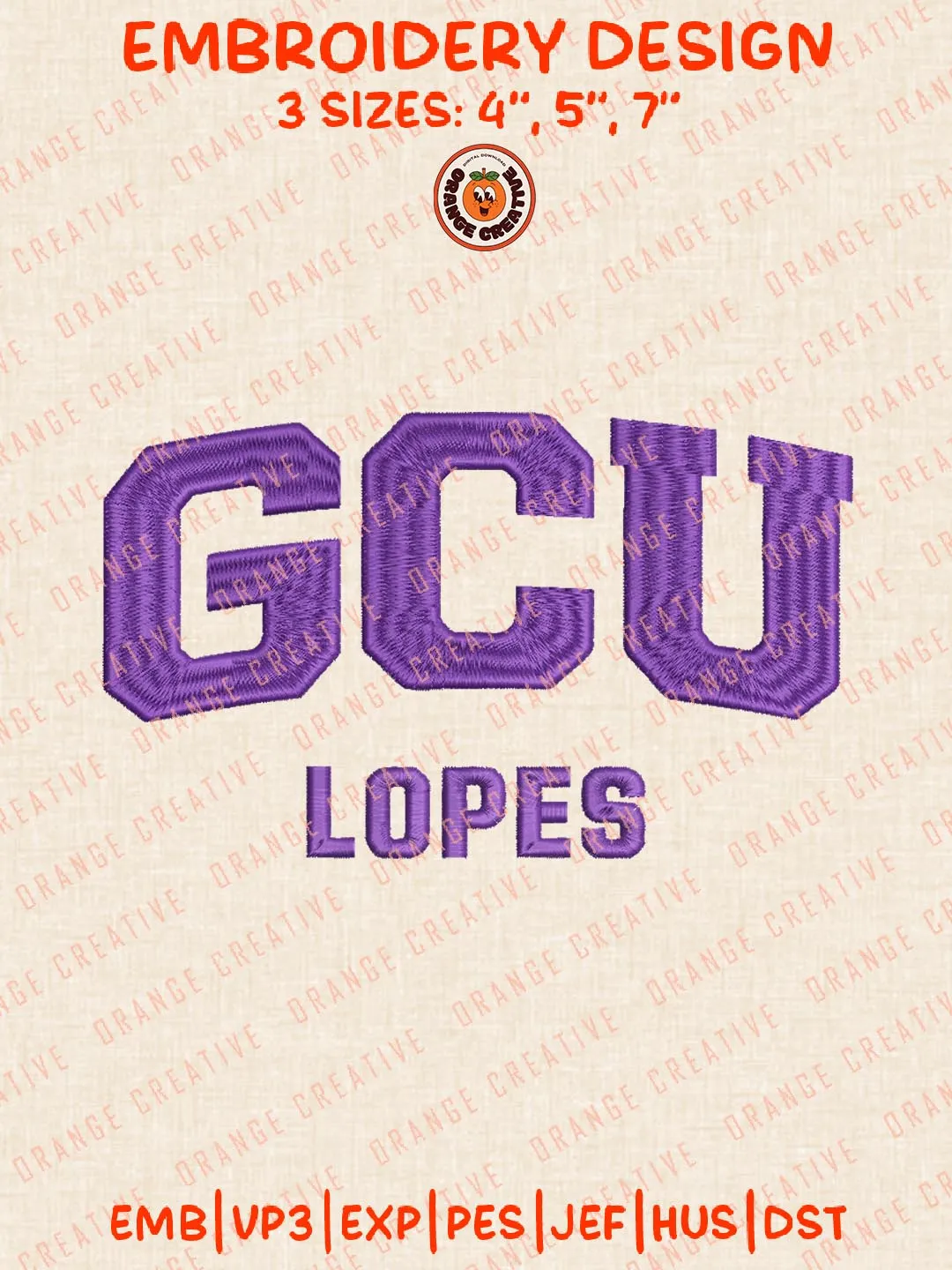 GCU Lopes Logos Embroidery Design Files, NCAA Grand Canyon Lopes Logos Embroidery Designs, Machine Embroidery Files, 4 Sizes, Custom Sizes, Instant Download