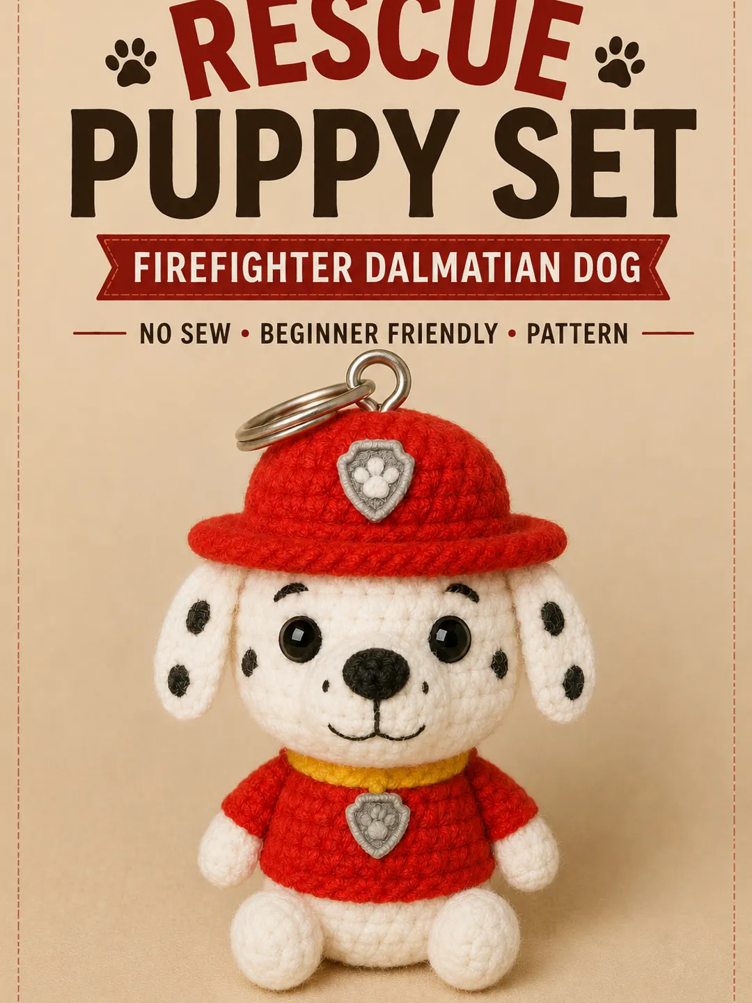Dalmatian dog Crochet Pattern: Rescue Puppy Amigurumi Keychain (PDF Download)