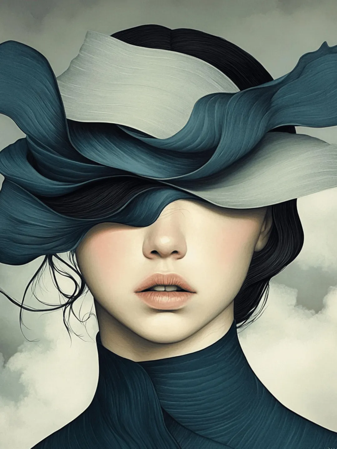 Blue Surrealism Portraits Flowers Art, 18 Digital Images for DIY Crafts ...