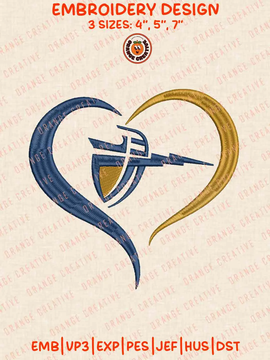 California Baptist Lancer Heart Embroidery Design Files, Football Embroidery Designs, Sport Machine Embroidery Files, 3 Sizes, Custom Sizes, Instant Download