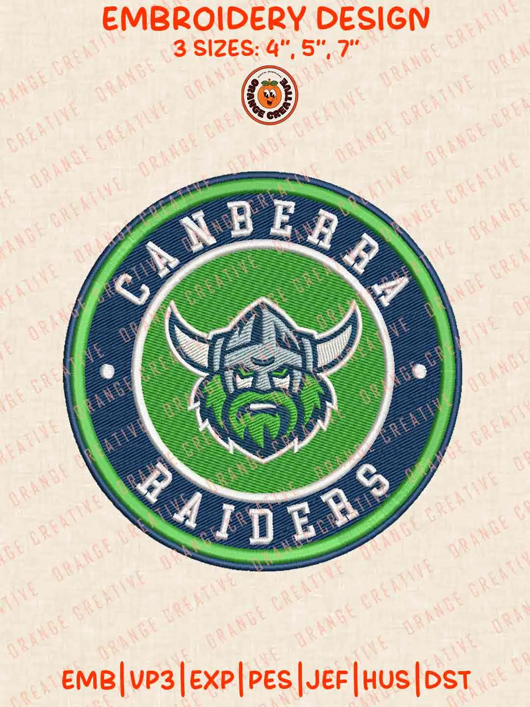 Canberra Raiders NRL Logos Embroidery Design, NRL Rugby Team Machine Embroidery Digitized Pes File, 4 Sizes, Custom Size, Instant Download