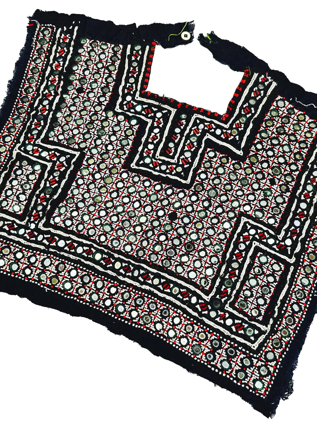 Fully Mirror Work Kutchi Banjara Afghani Handmade Embroidered Yoke Patch For Boho Hippie Dresses And Crafts.