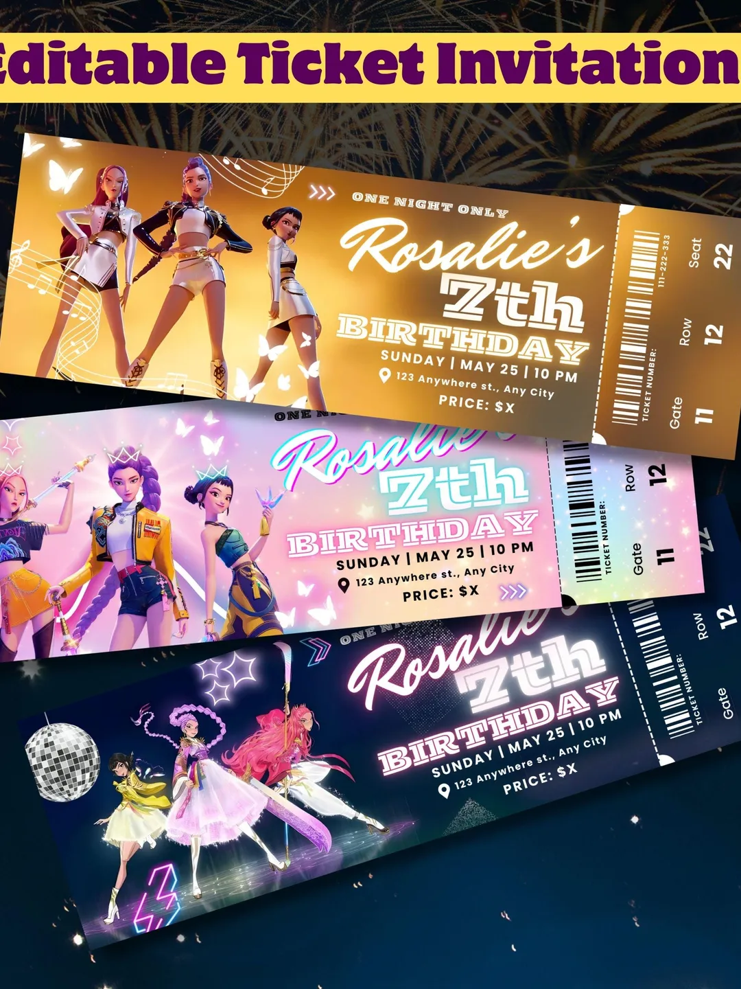 Kpop Demon Hunter Ticket Style Invitation, Digital Download K Pop