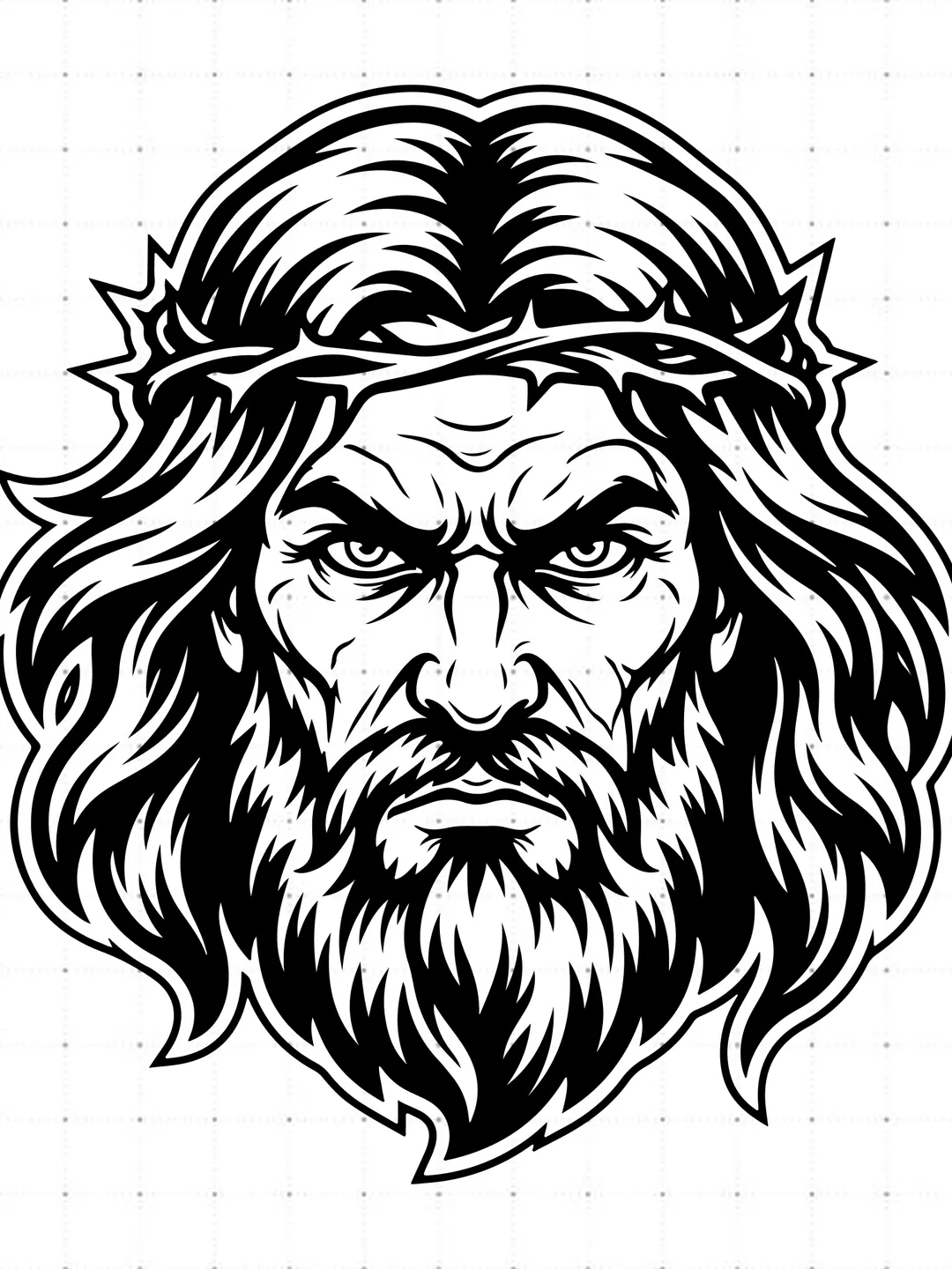 Jesus Crown Of Thorns Mascot SVG, Intense Jesus Face SVG, Powerful Christian Faith Vector, Crown Of Thorns Silhouette Cut File, Christian Men T-Shirt Design, Warrior Jesus Graphic for Cricut Silhouette