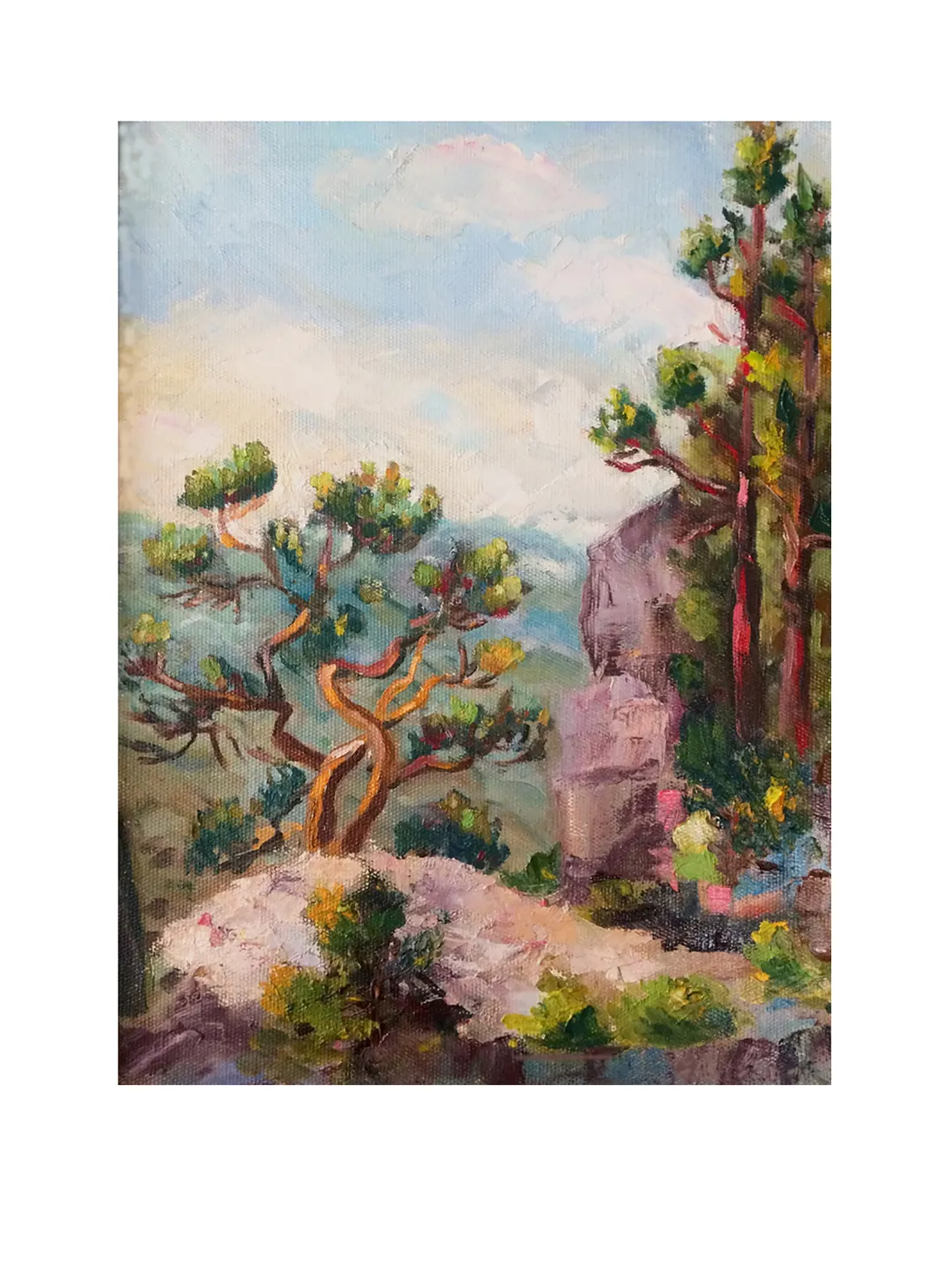 Original Oil Painting on Canvas, Landscape Wall Art Pine Tree, Mountain Fine Art