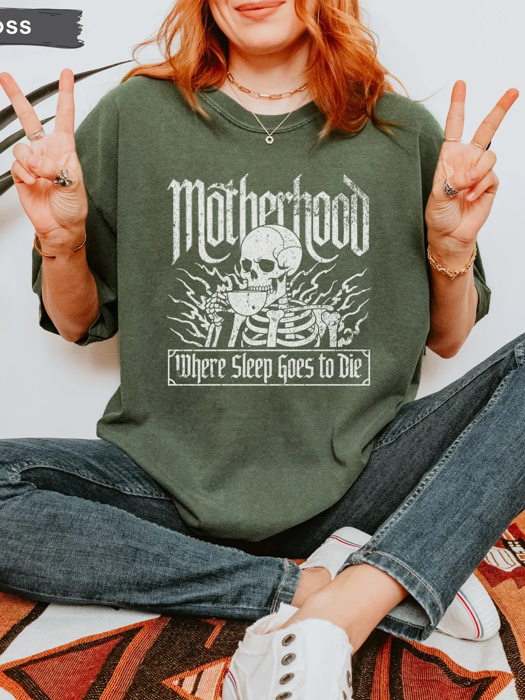 Motherhood Skeleton Comfort Colors Tshirt, Punk-Rock Alt Mom Shirt, Cool Retro Graphic Tee Funny Mothers Day/Birthday/Christmas Gift for Her