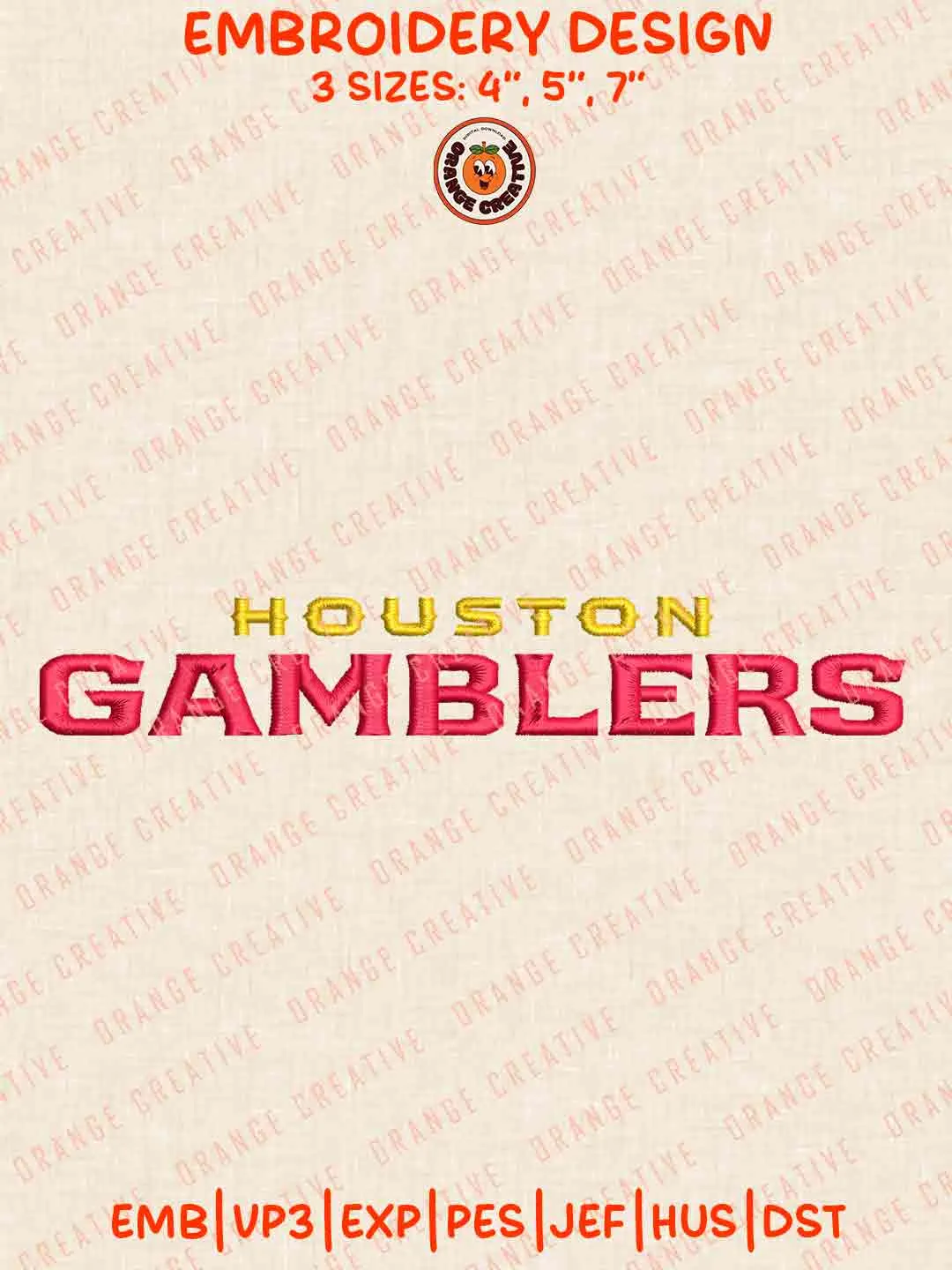 Houston Gambler Word Embroidery Files, Football League Embroidery Designs, Sport Machine Embroidery Files, 3 Sizes, Custom Sizes, Instant Download