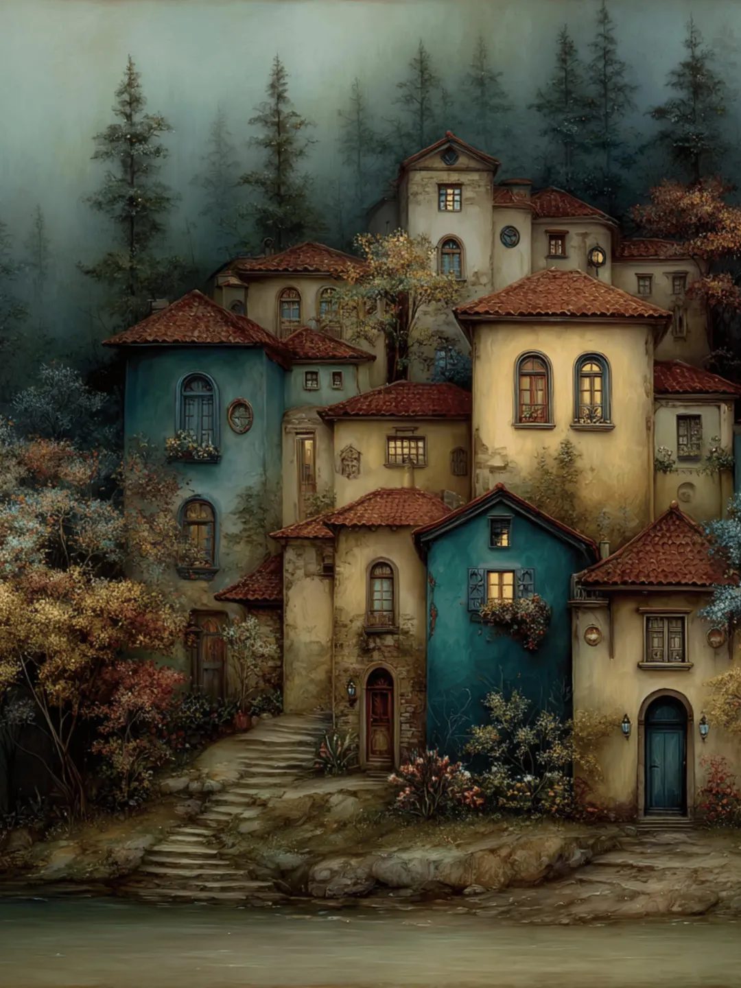 23 Whimsical Storybook Cottage Village Art Set, Painterly Fantasy ...