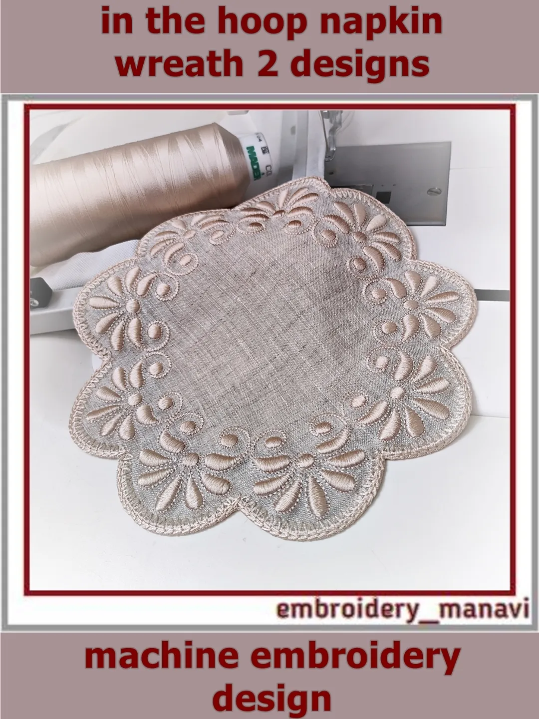 In the hoop embroidery design napkin 2 and wreath 2 designs