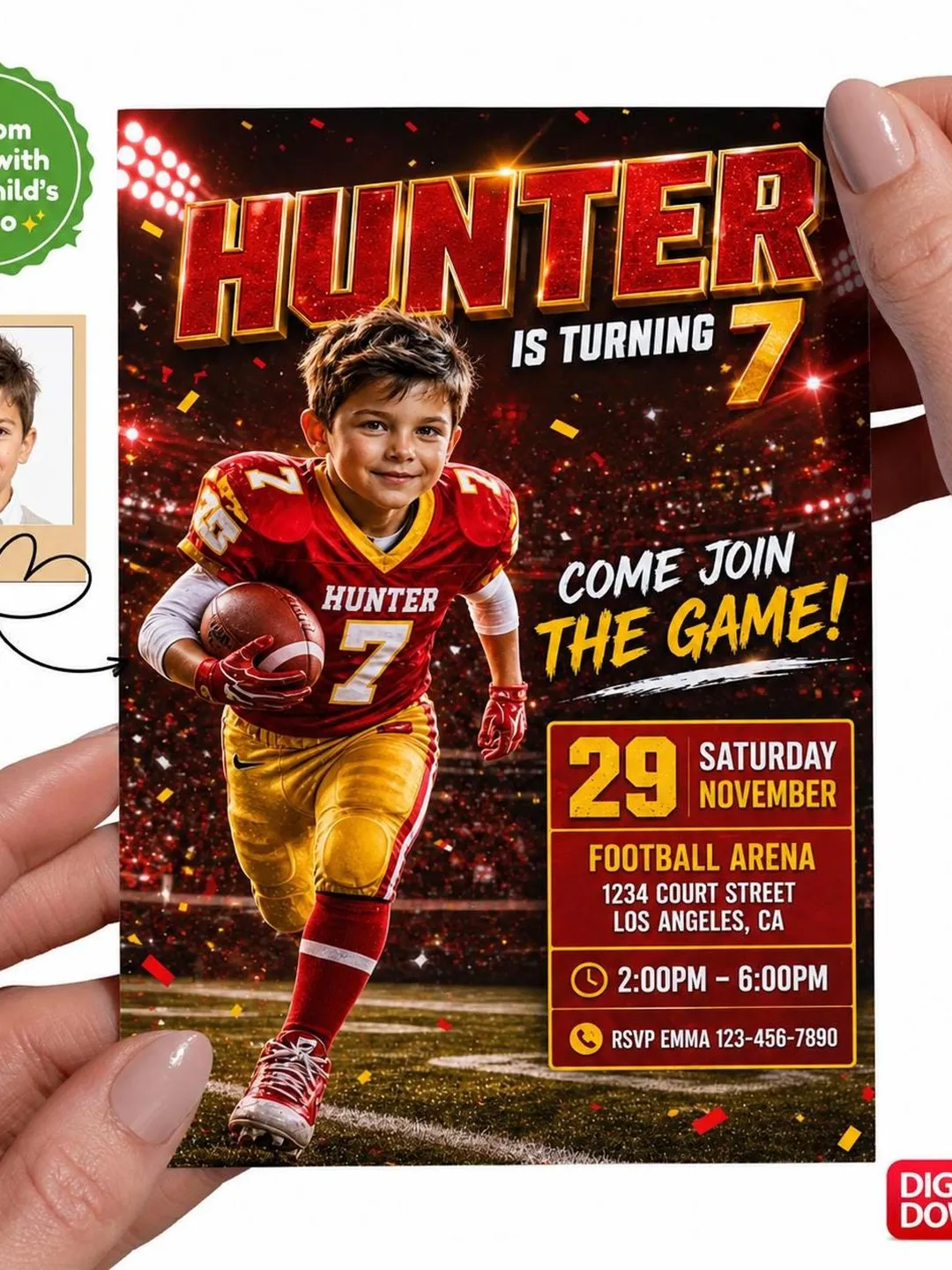 Custom Photo Football Birthday Invitation, Game Day Party (Digital Download)