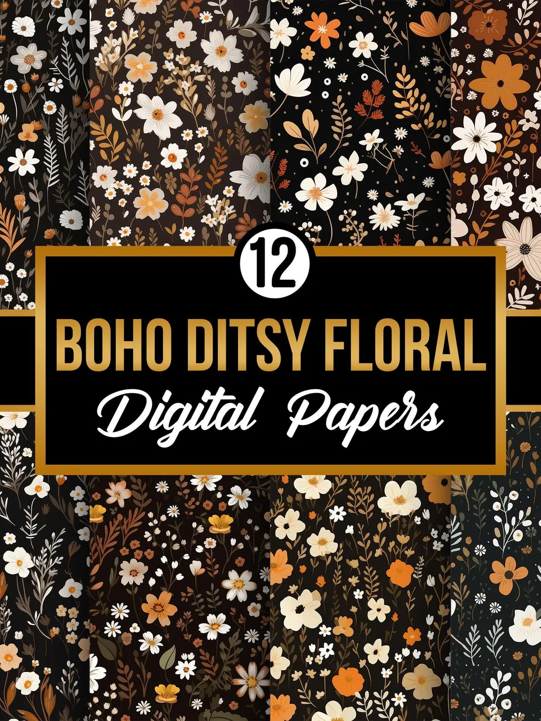Boho Floral Garden Digital Papers, Beige & Brown Flowers Seamless ...