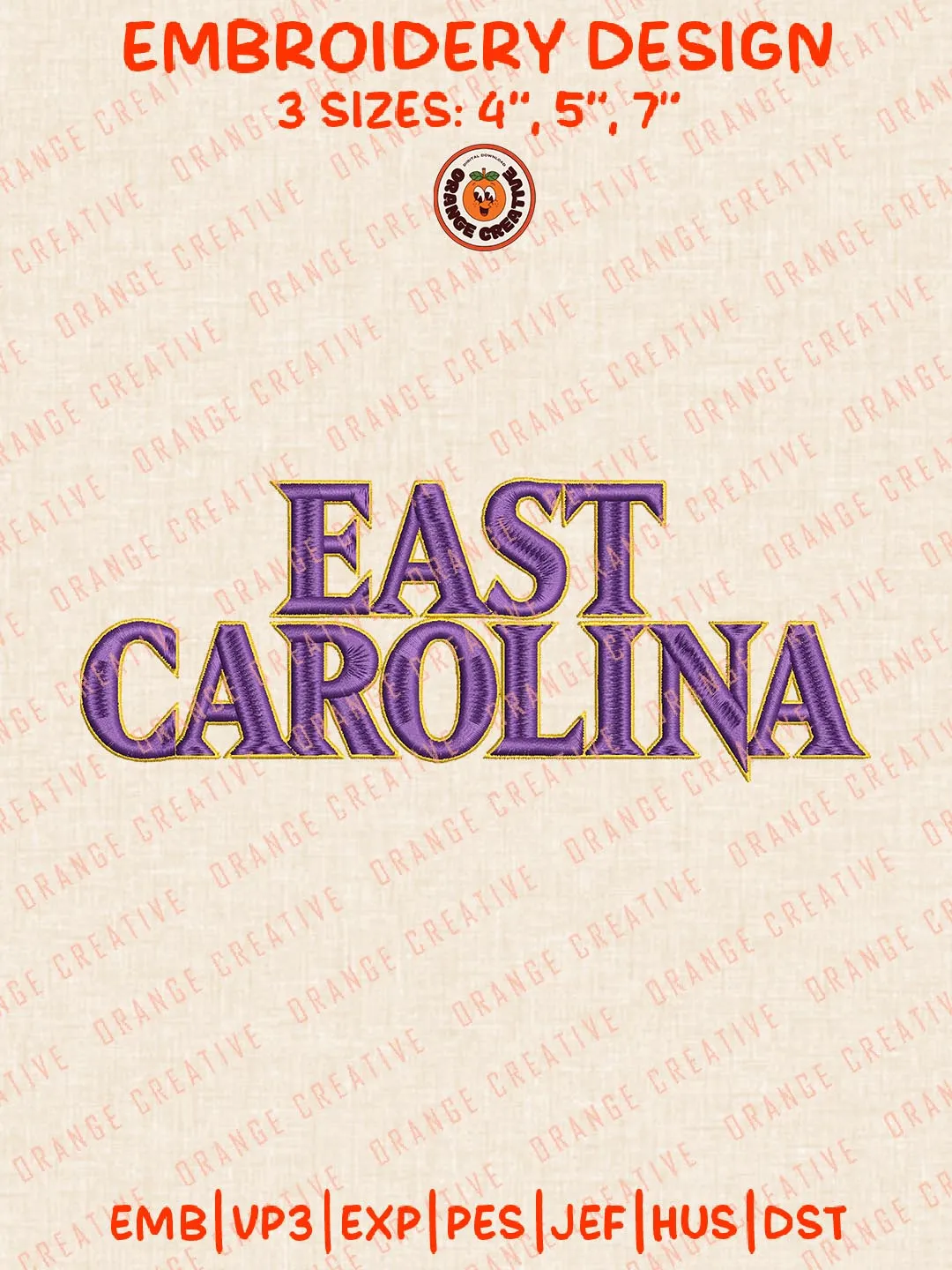 NCAA East Carolina Text Embroidery Design, NCAA East Carolina Pirates Team Logo Embroidery Design, Machine Embroidery Design File, 4 Sizes, Custom Size, Digital Download