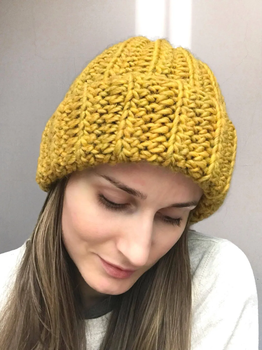 Warm Crochet Chunky Beanie - Soft 100% Wool Winter Hat - Thick Folded Brim - Plushy Cozy Stocking Cap - Unisex Trendy Yellow or Custom Color