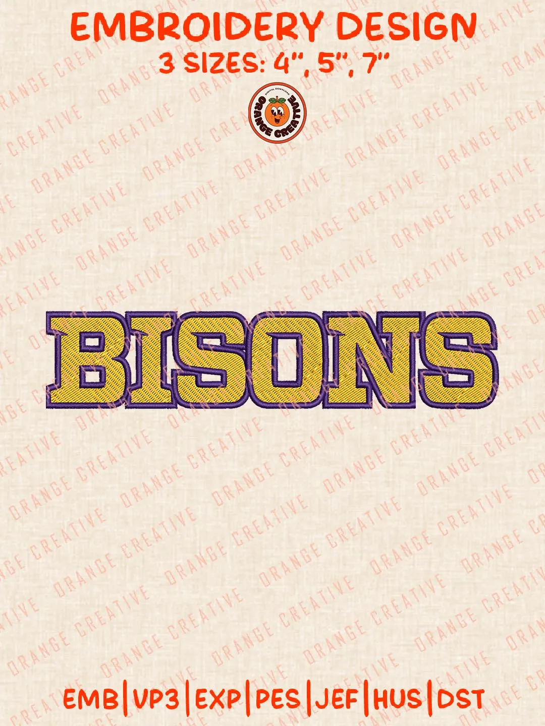 NCAA Bisons Text Embroidery Design, NCAA Lipscomb Bisons Team Logo Embroidery Design, Machine Embroidery Design File, 4 Sizes, Custom Size, Digital Download