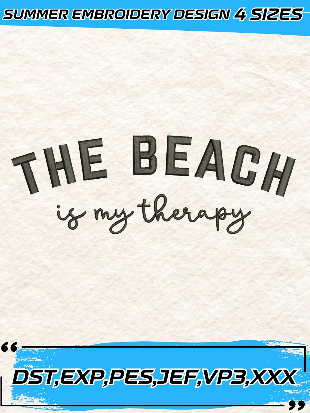 The Beach Is My Therapy Embroidery Design,Summer Embroidery Design,Machine Embroidery Design File,4 Sizes, Digital Download_SUM07