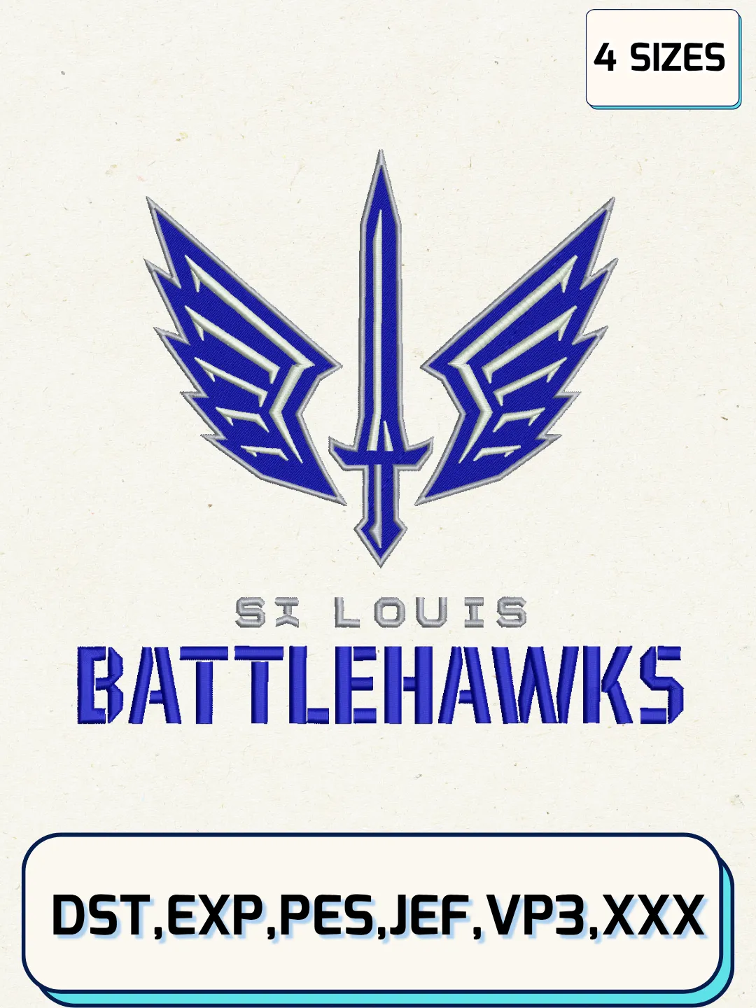 St. Louis Battlehawks Logo Embroidery Design File,UFL Logo Embroidery Design, Machine Embroidery Files, 4 Sizes