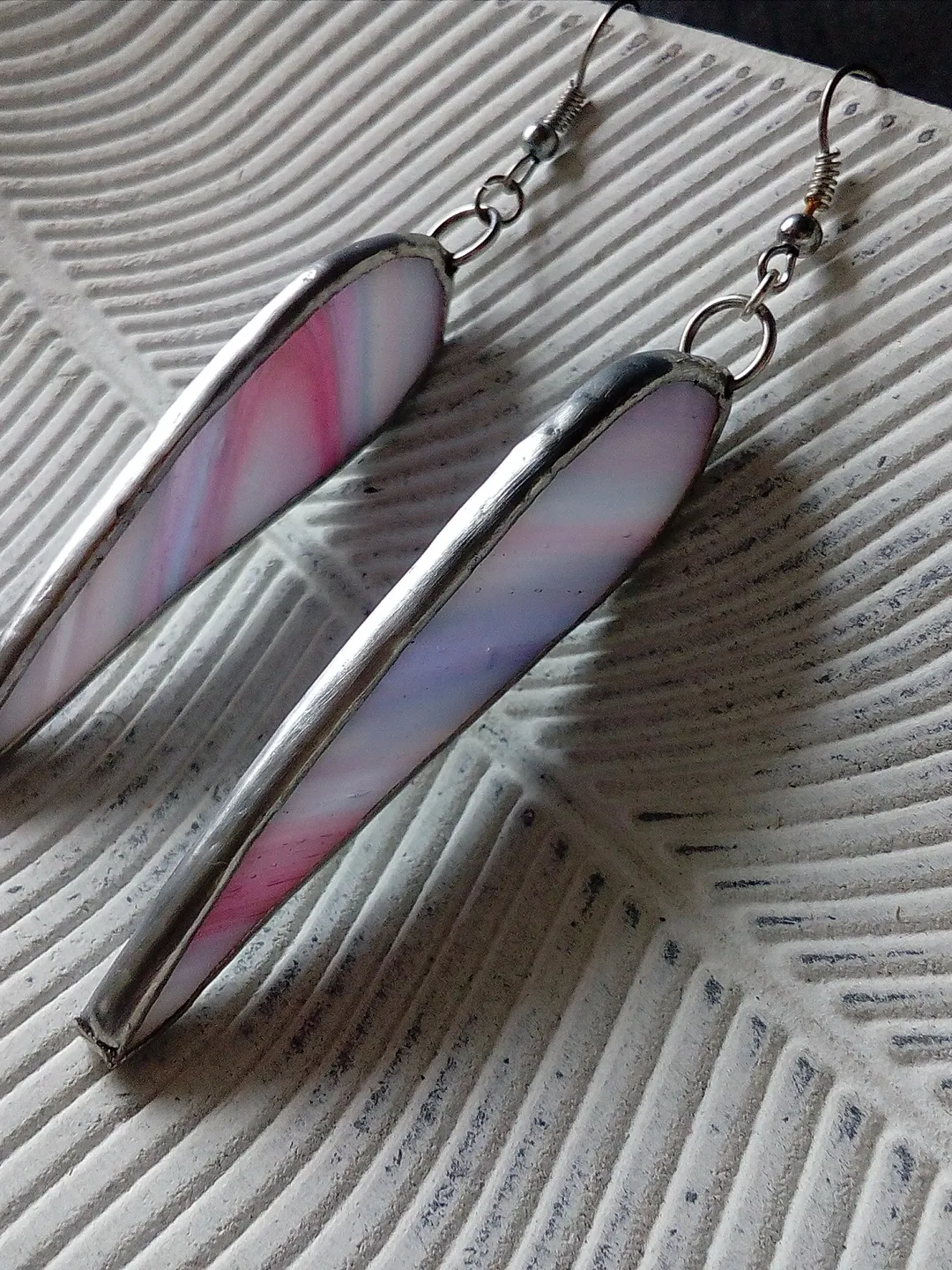 Dangle violet simple stained glass long earrings, kawaii leaves earrings