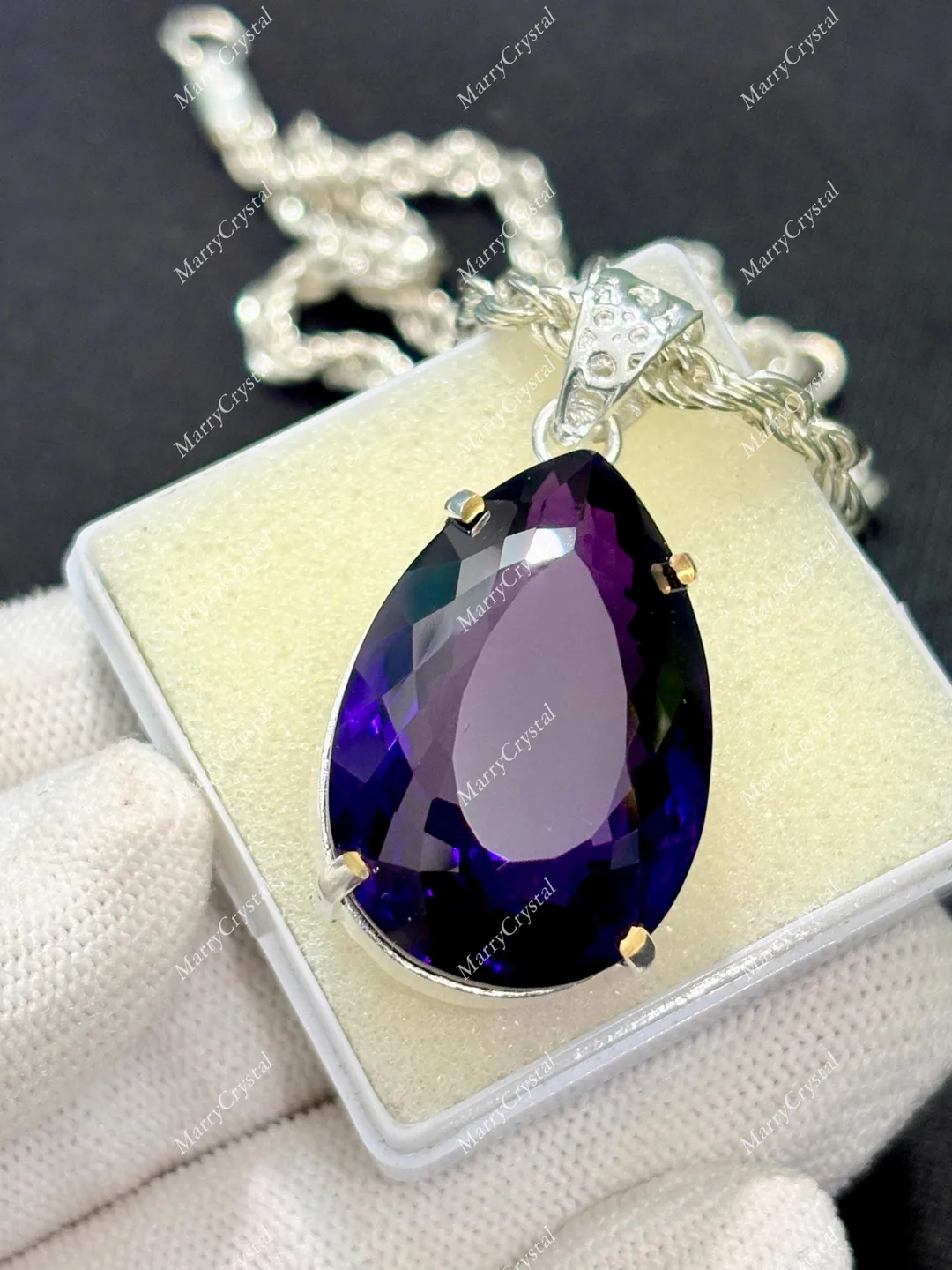 Unique 74 Ct Purple Amethyst Hydrothermal GS Silver Pear Pendent with ...