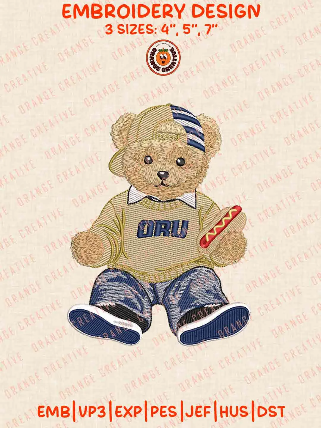 Oral Roberts Golden Eagle Teddy Bear Embroidery Design Files, Football Embroidery Designs, Sport Machine Embroidery Files, 3 Sizes, Custom Sizes, Instant Download