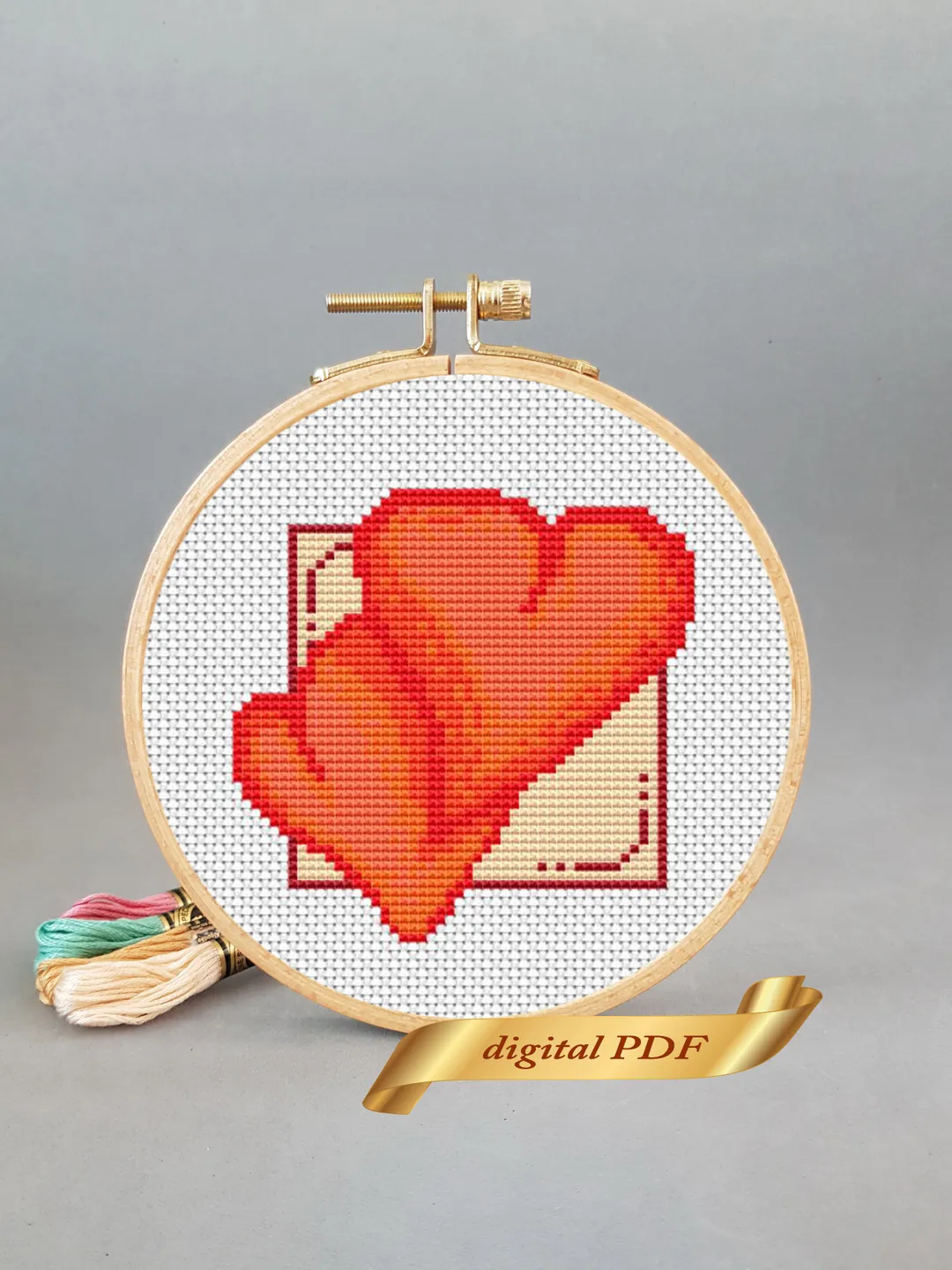 Two hearts pattern pdf cross stitch, Easy embroidery DIY, small pattern for Valentine's Day