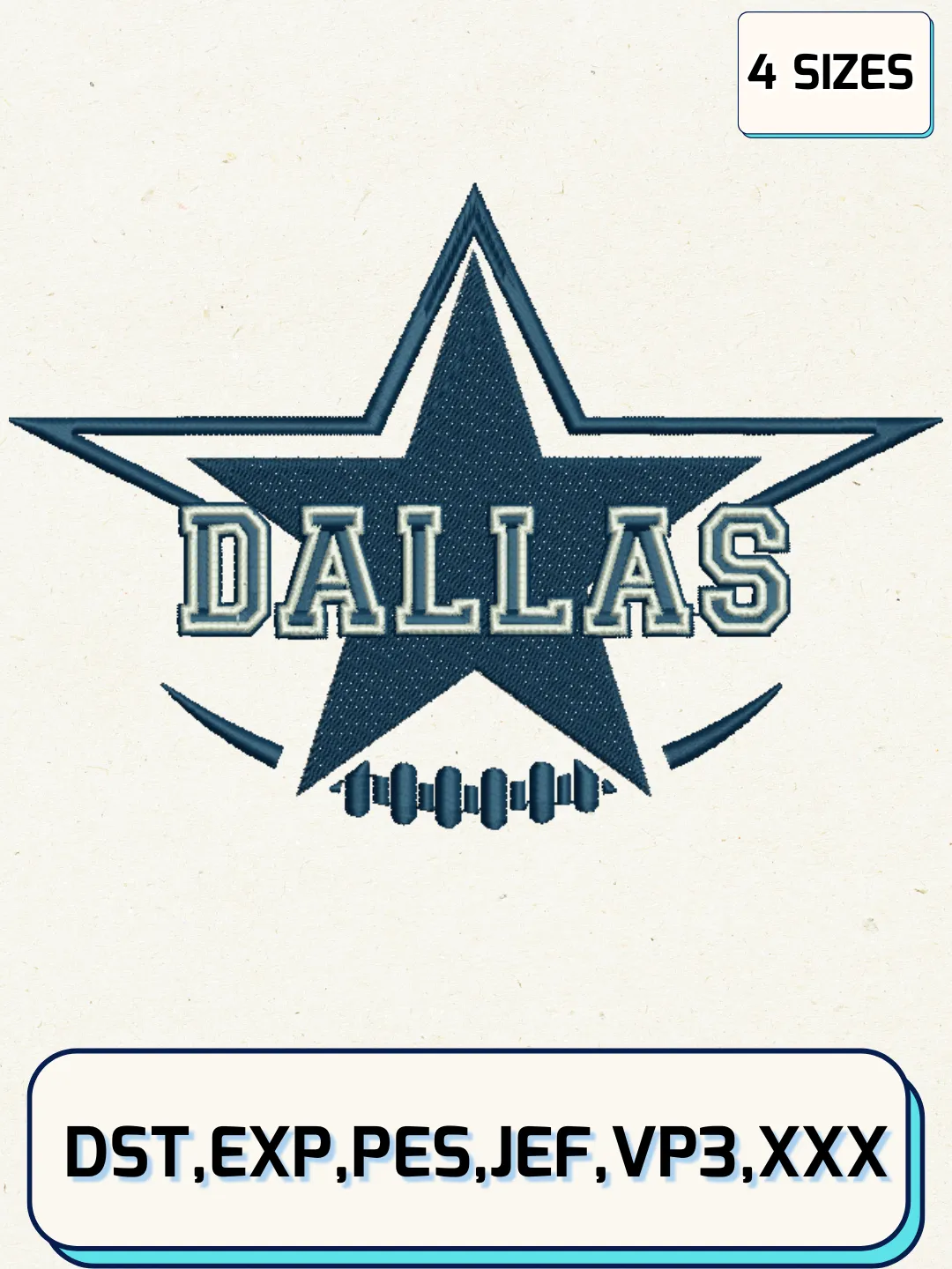 Dallas Football Star Embroidery Design Files, NFL Logos Embroidery Designs, Machine Embroidery Files, 4 Sizes