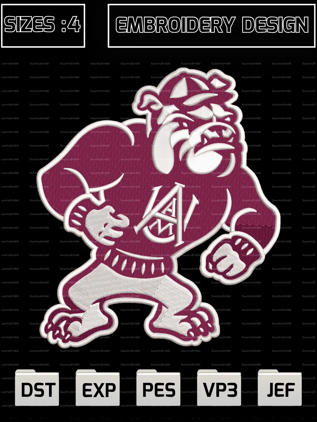 Alabama A&M Bulldogs Embroidery Design,Machine Embroidery Design File,4 Sizes, Digital Download