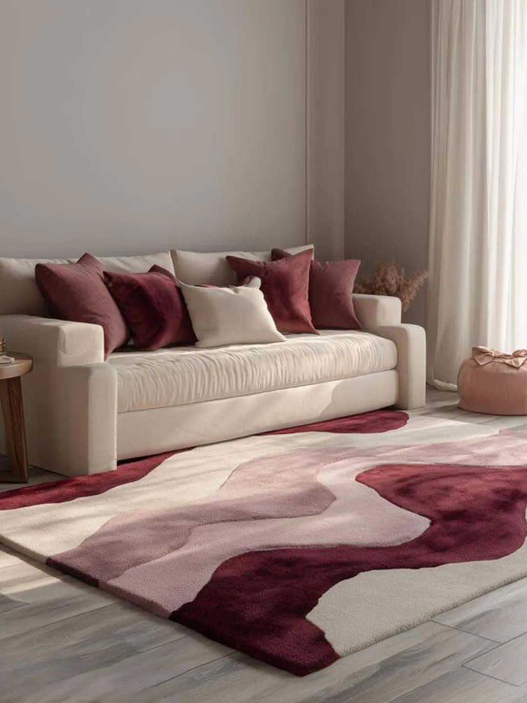Hand Tufted Abstract Wool Rug, Modern Pink Burgundy Area Rug for Living ...