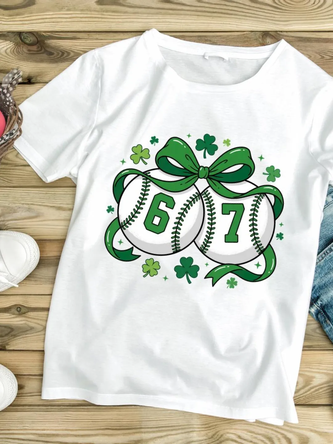 St Patrick’s Day Baseball PNG – Lucky Shamrock Baseball Bow Digital Design