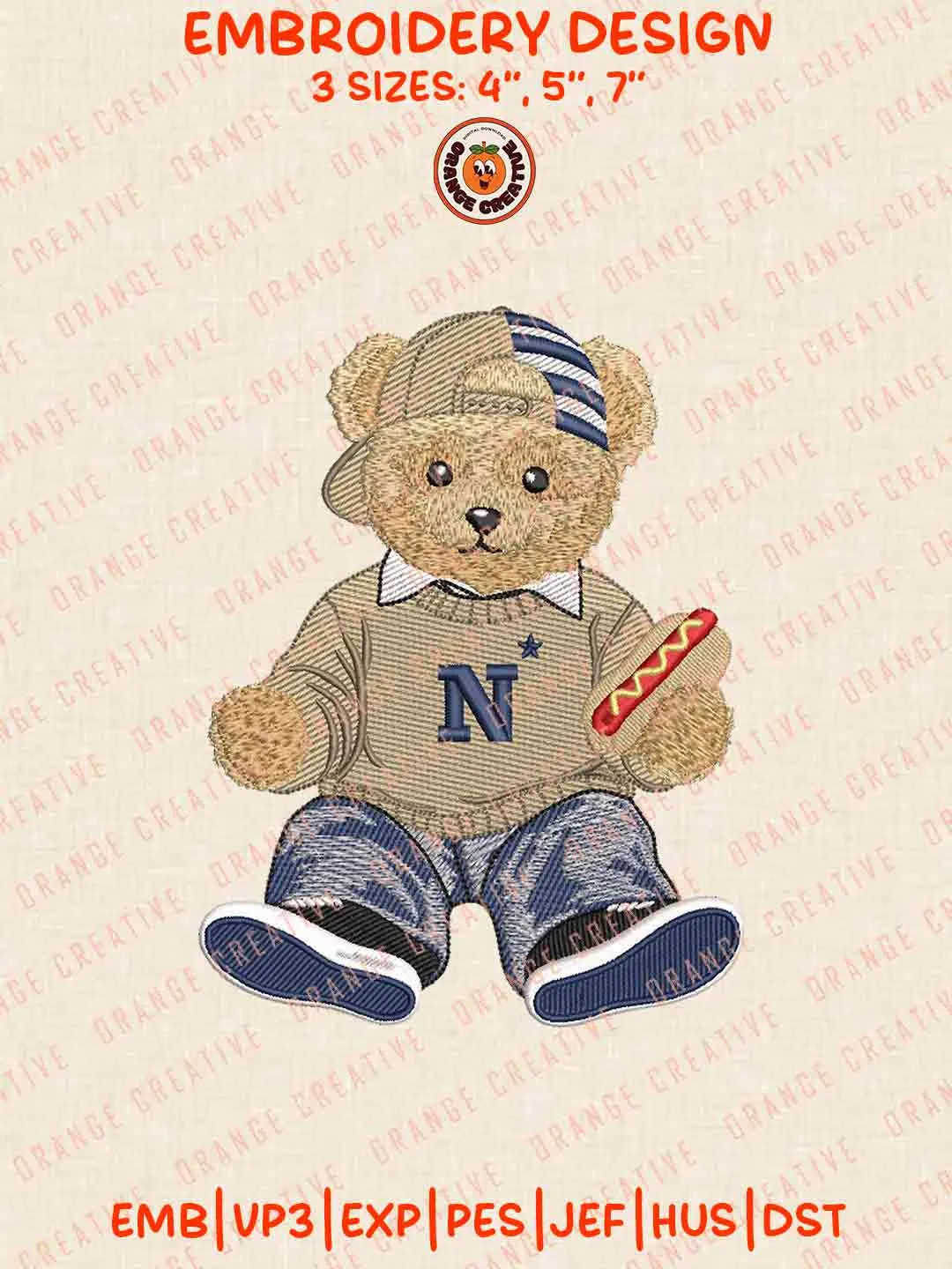 Navy Midshipmen Teddy Bear Embroidery Files, Football Embroidery Designs, College Sport Machine Embroidery Files, 3 Sizes, Custom Sizes, Instant Download