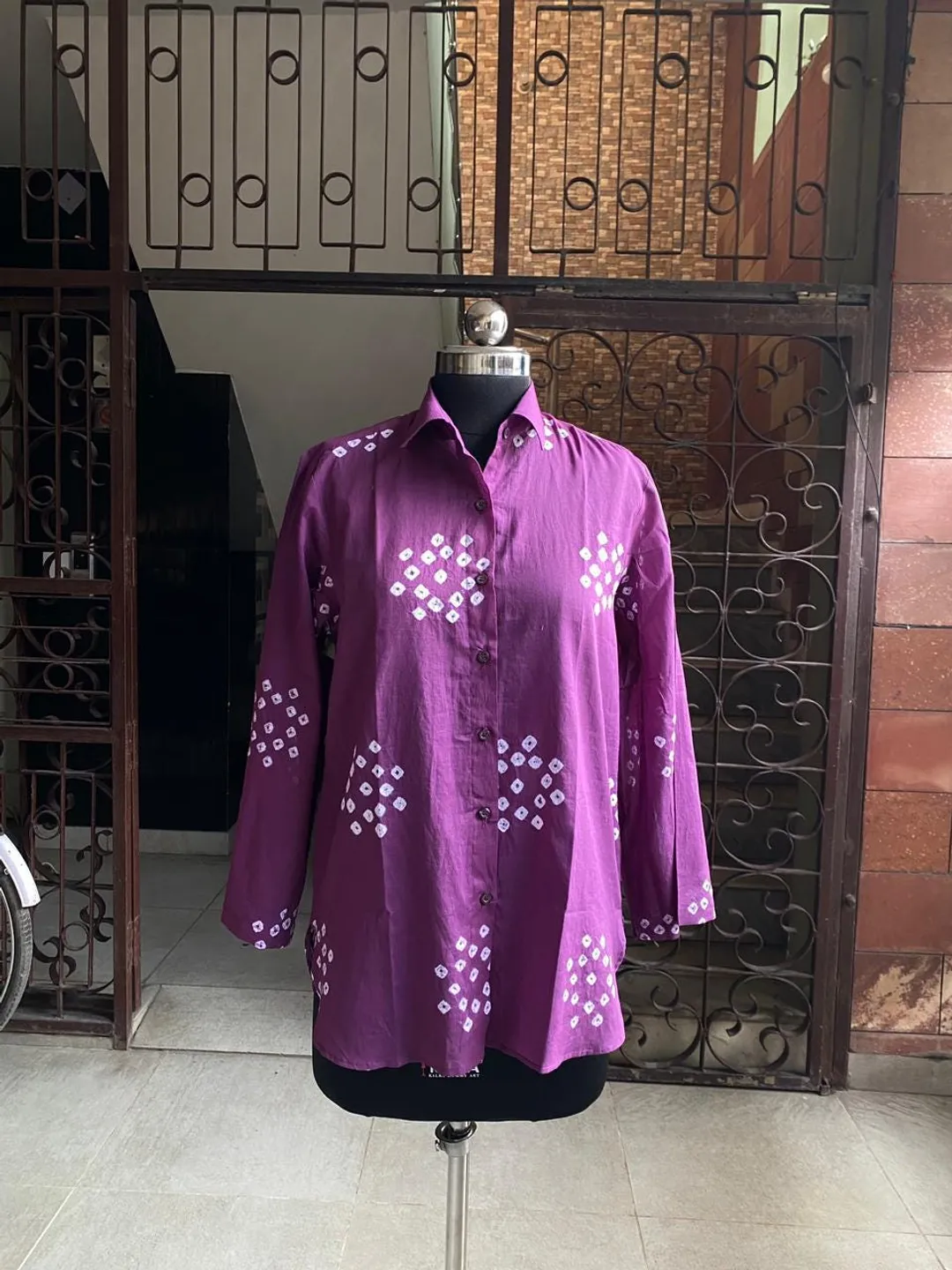 Purple Muslin Shirt for Women | Hand Dyed Button Down Top | Handmade Indian Cotton Shirt