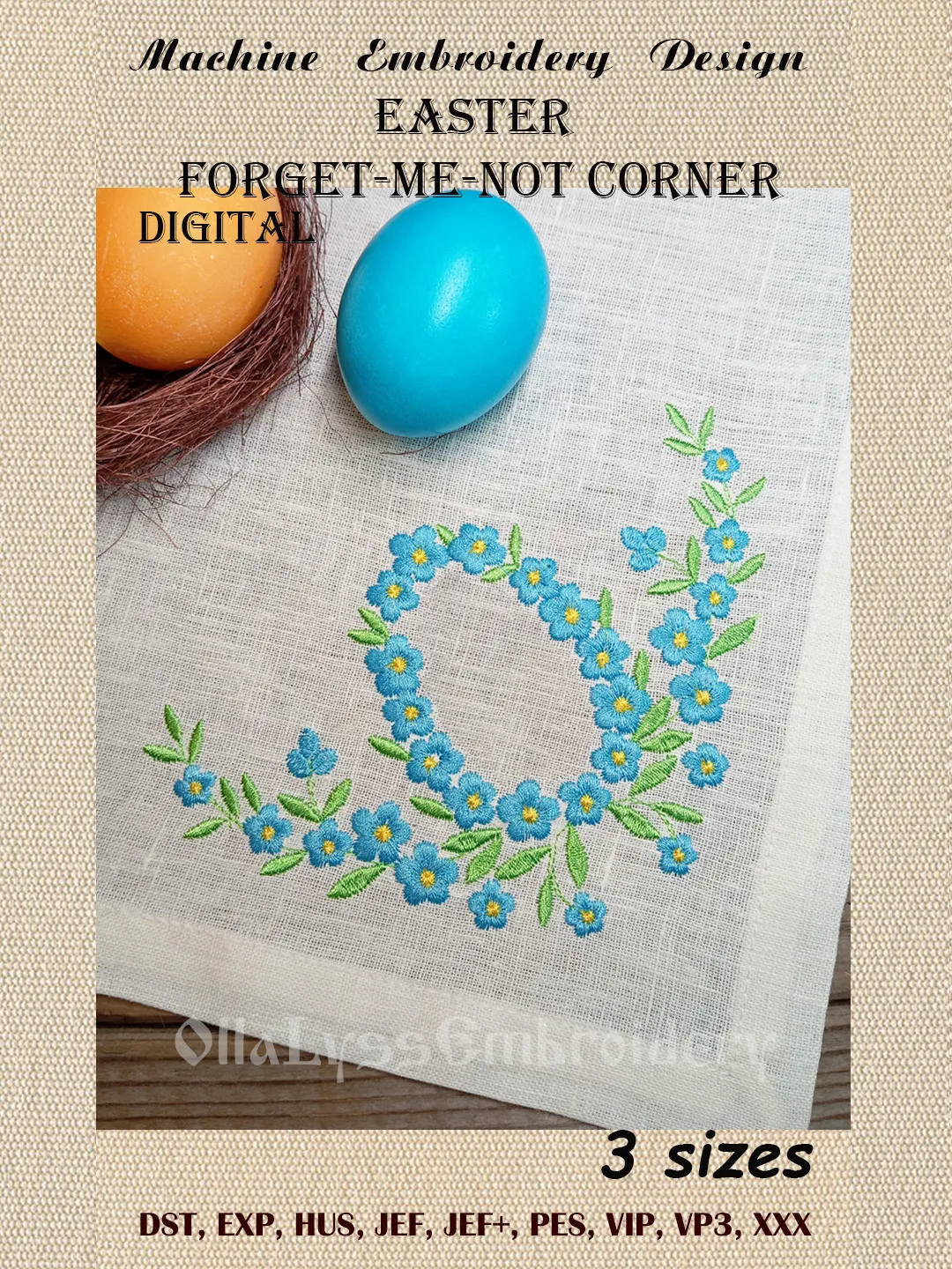 Easter Forget-me-not Corner embroidery design