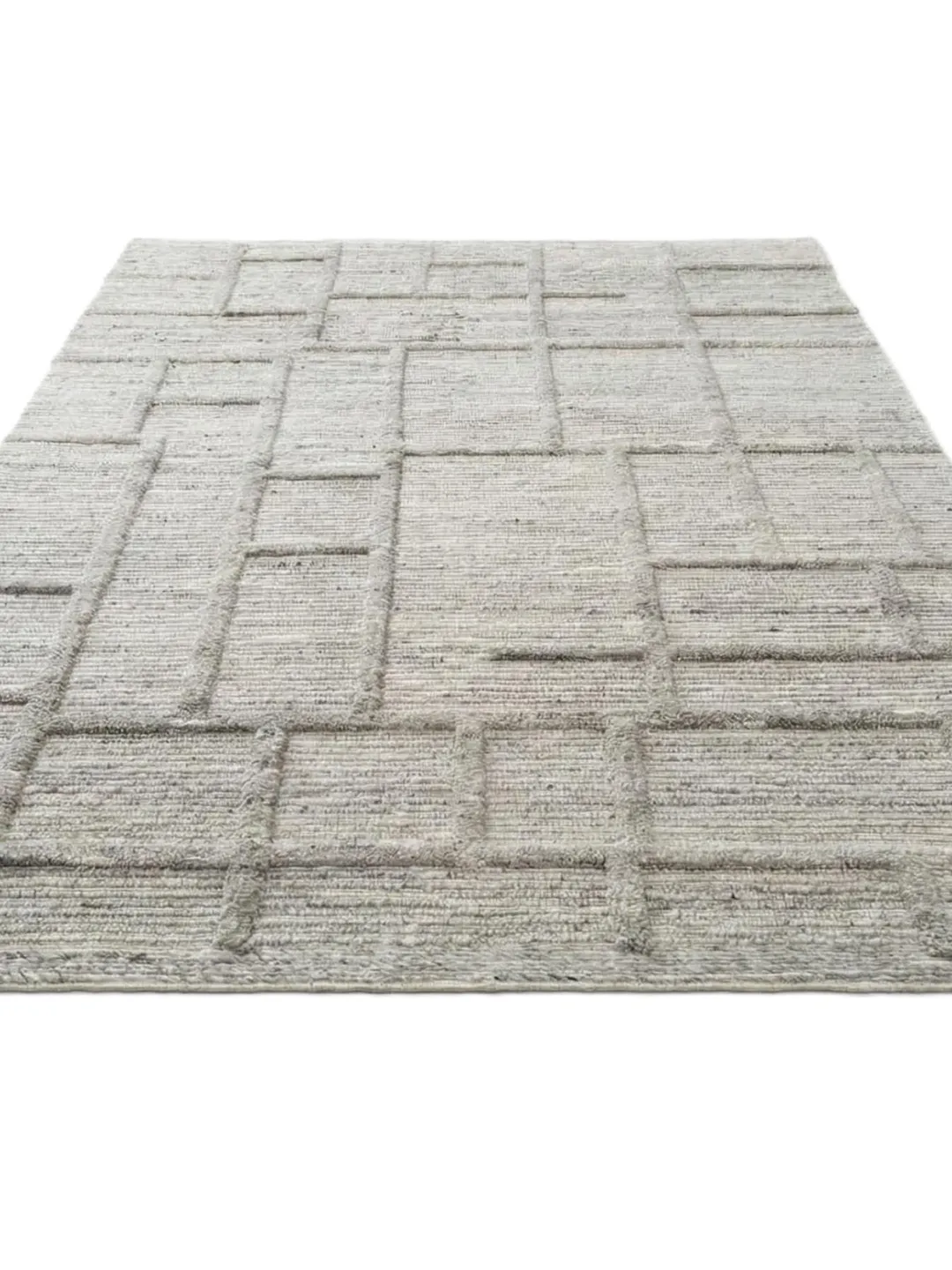 Handwoven Wool Rug with Raised Geometric Pattern |Textured Neutral Area ...