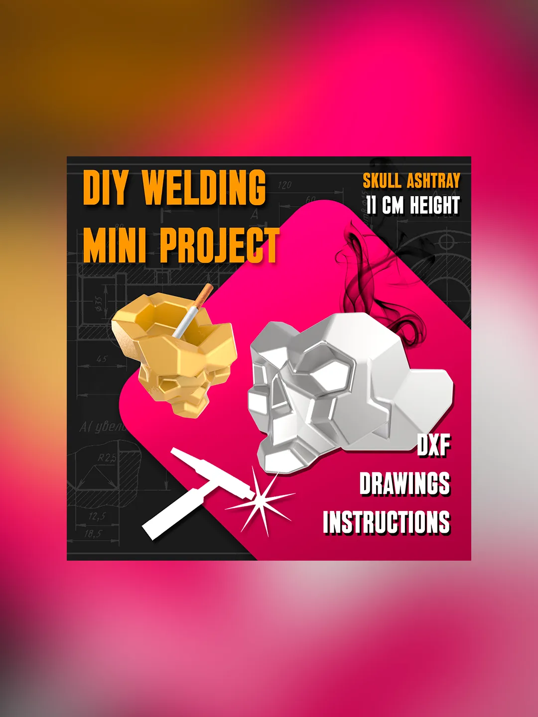 Welding Project Plans Drawings Skull Ashtray (DXF, PDF)