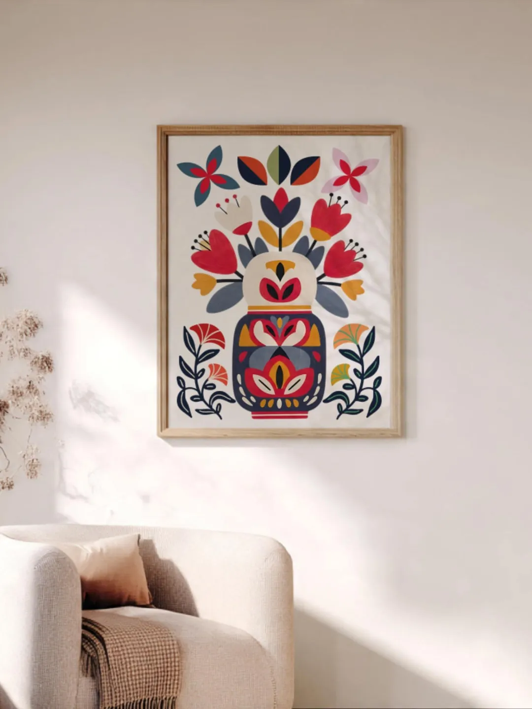 Colorful Scandinavian Art Norwegian Folk Art Floral print Set of 3 ...