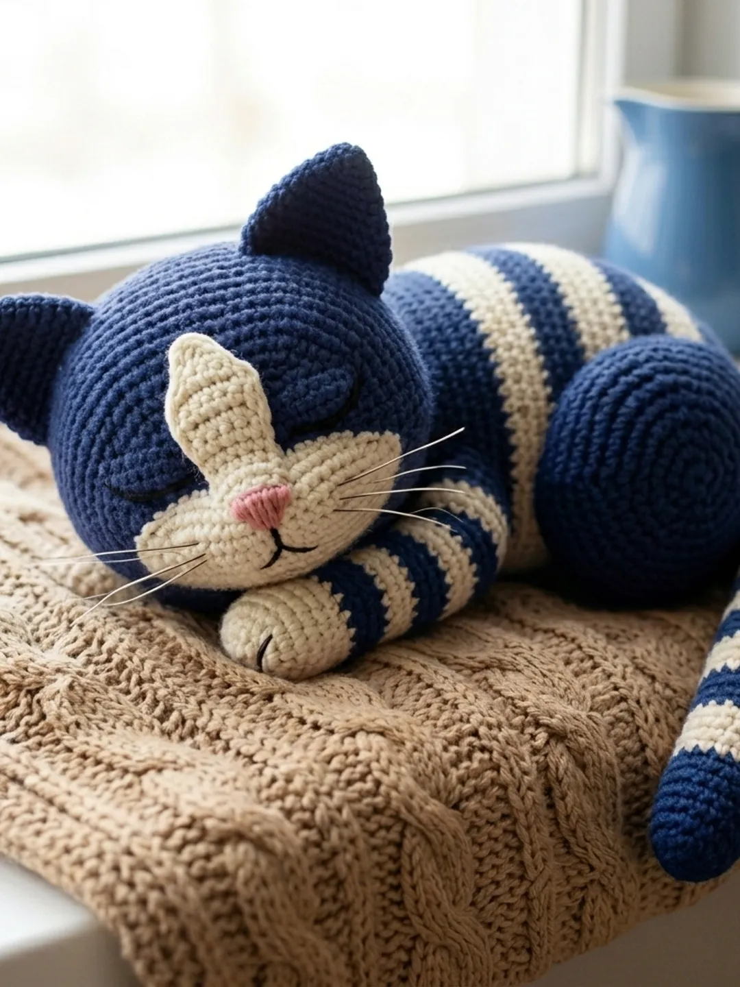 Crochet Sleepy Striped Cat Amigurumi Pattern - Easy DIY Stuffed Animal Toy- Cottagecore Decor -PDF Digital Download -Kitten Crochet Tutorial