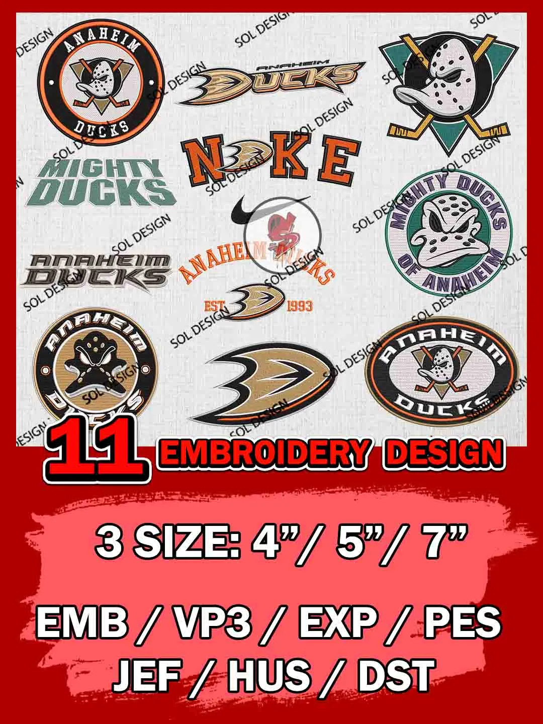 NHL Anaheim Ducks Bundle Embroidery Files, NHL Anaheim Ducks Team Bundle Embroidery Designs, NHL Teams, National Hockey League 3 sizes, NHL Ducks Hockey Machine embroidery designs, Digital Download