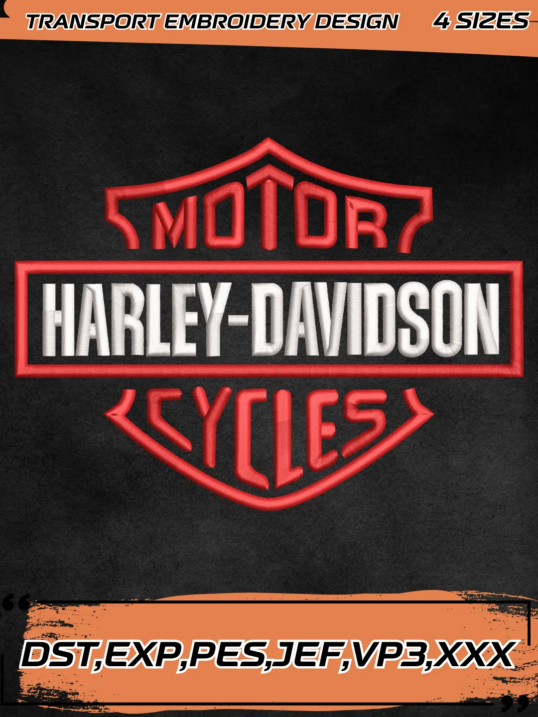 Harley Davidson Logo Embroidery Design,Transport Embroidery File,4 Sizes, Digital Download