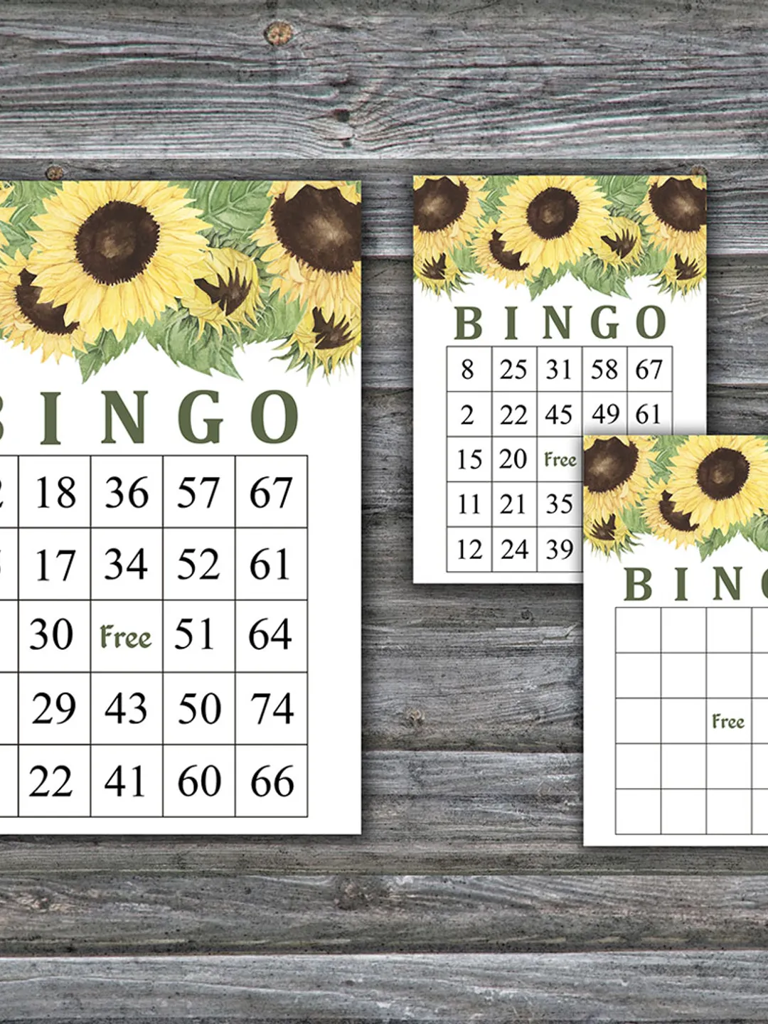Sunflower bingo cards,Sunflower bingo game,Sunflower printable bingo cards,60 Bingo Cards,INSTANT DOWNLOAD--221