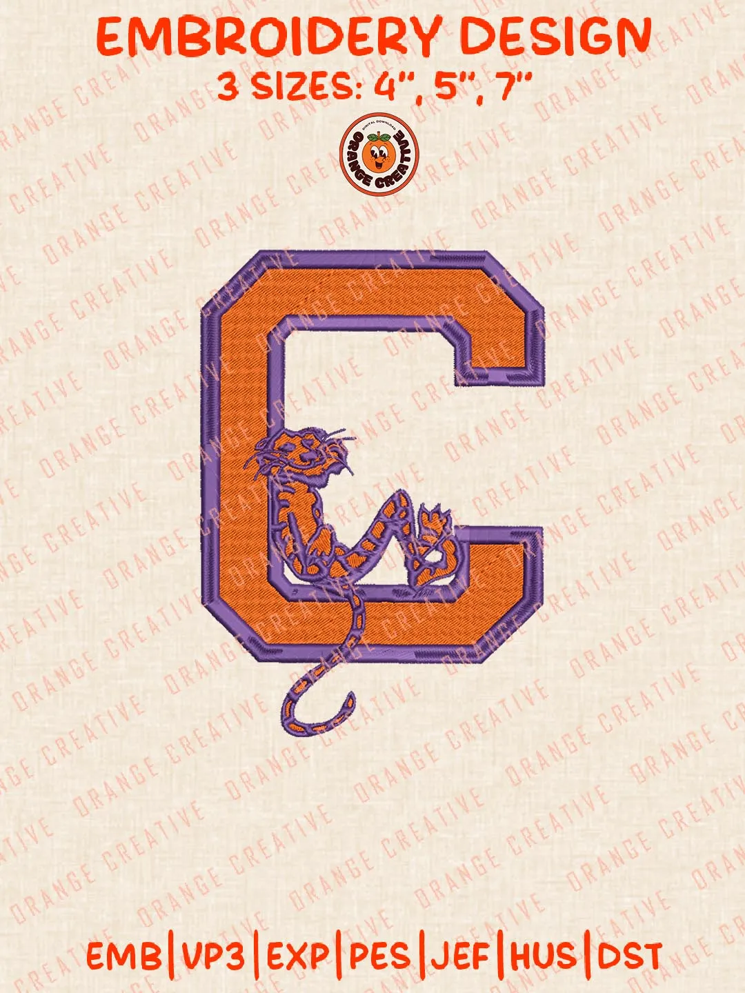 Clemson Tigers NCAA Logos Embroidery Design Files, NCAA Logos Embroidery Designs, Machine Embroidery Files, 4 Sizes, Custom Sizes, Instant Download