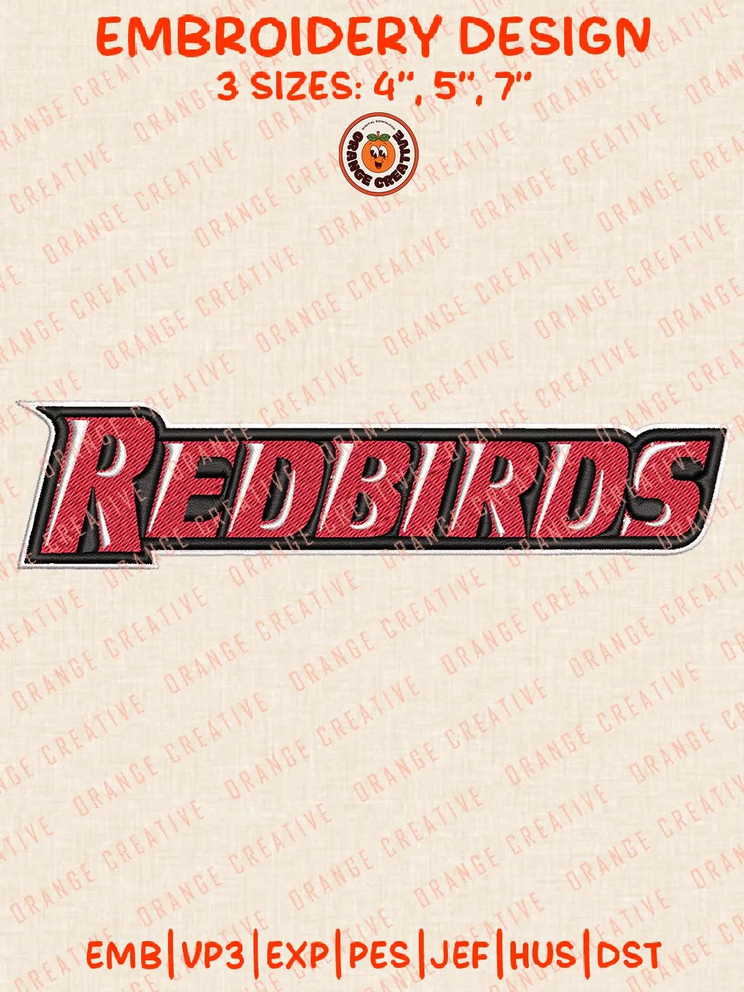 Redbirds Text Embroidery Design Files, NCAA Logos Embroidery Designs, NCAA Illinois State Redbirds Machine Embroidery Files, 3 Sizes, Custom Sizes, Instant Download