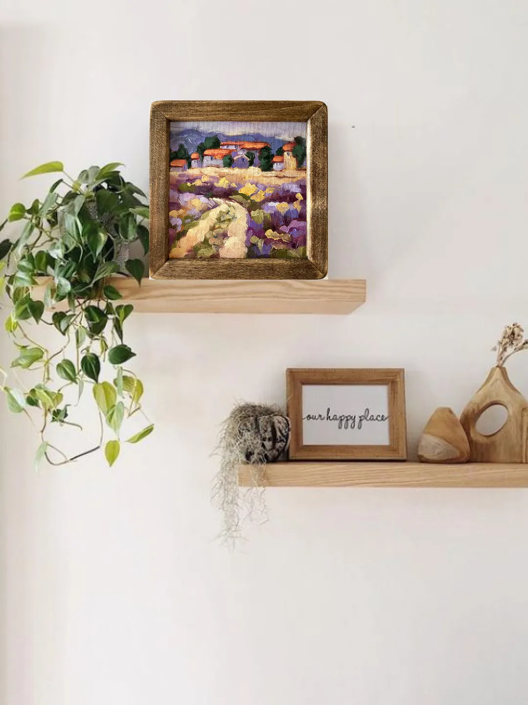 Lavender Fields Painting Tuscany Original Art Landscape Oil Painting Impasto Small Artwork 6x6 Tuscan Serenity Painting Wild Flowers