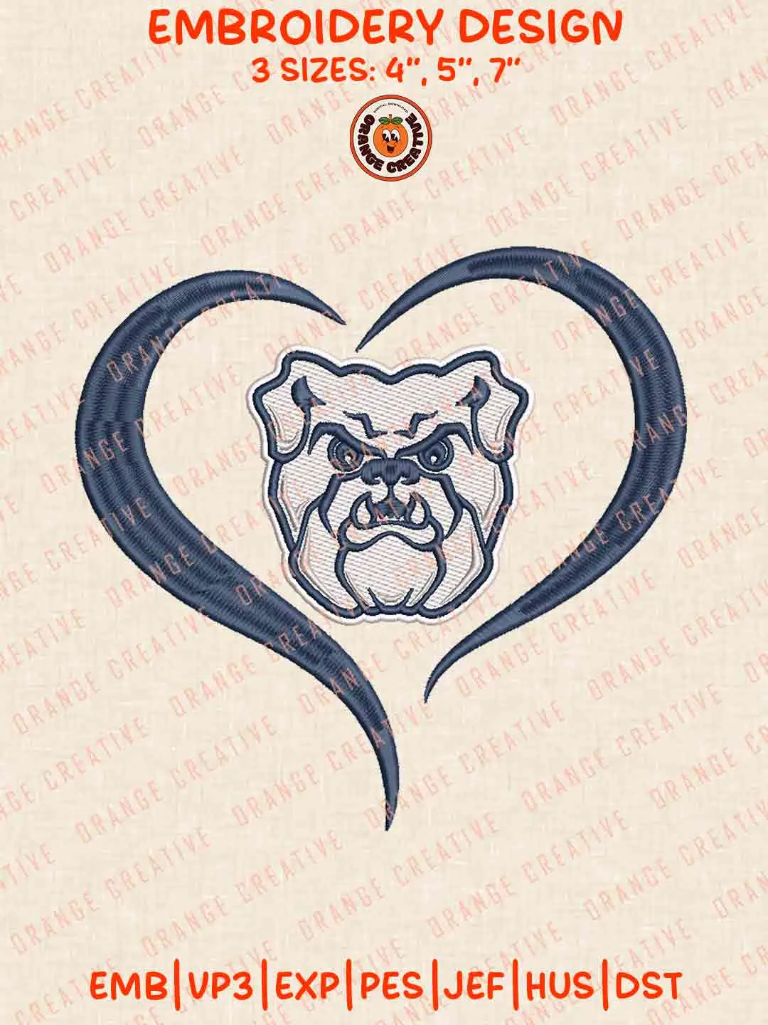 Butler Bulldog Heart Embroidery Files, Football Embroidery Designs, College Sport Machine Embroidery Files, 3 Sizes, Custom Sizes, Instant Download