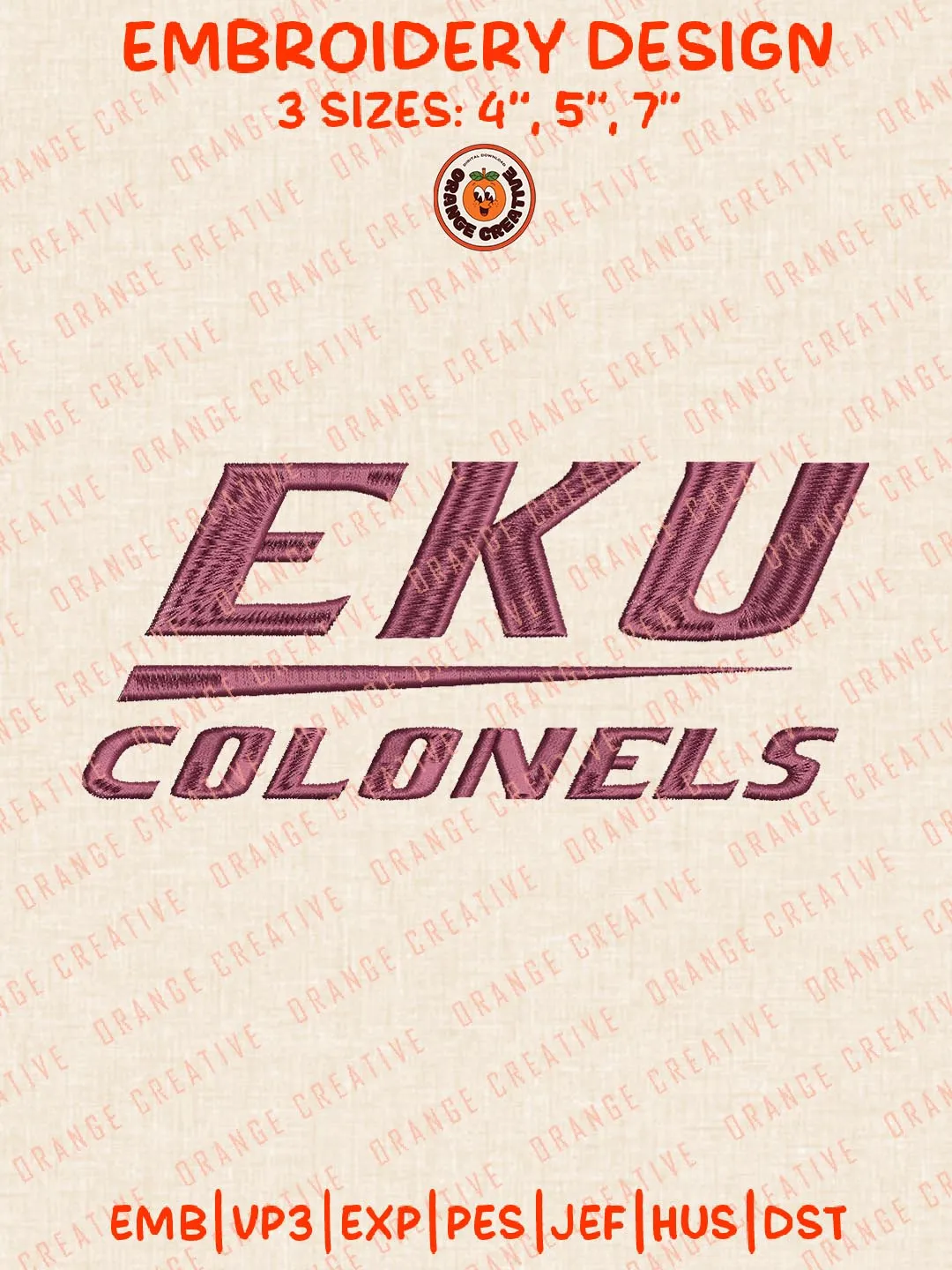 NCAA EKU Colonels Embroidery Design, NCAA Eastern Kentucky Colonels Team Logo Embroidery Design, Machine Embroidery Design File, 4 Sizes, Custom Size, Digital Download