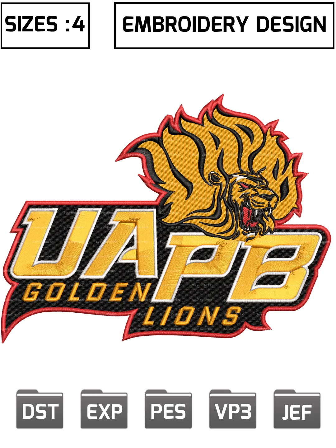 Arkansas-PB Golden Lions Secondary Logo Embroidery Design,NCAA Logos Embroidery Design,NCAA Teams, Machine Embroidery Design File,4 Sizes, Digital Download