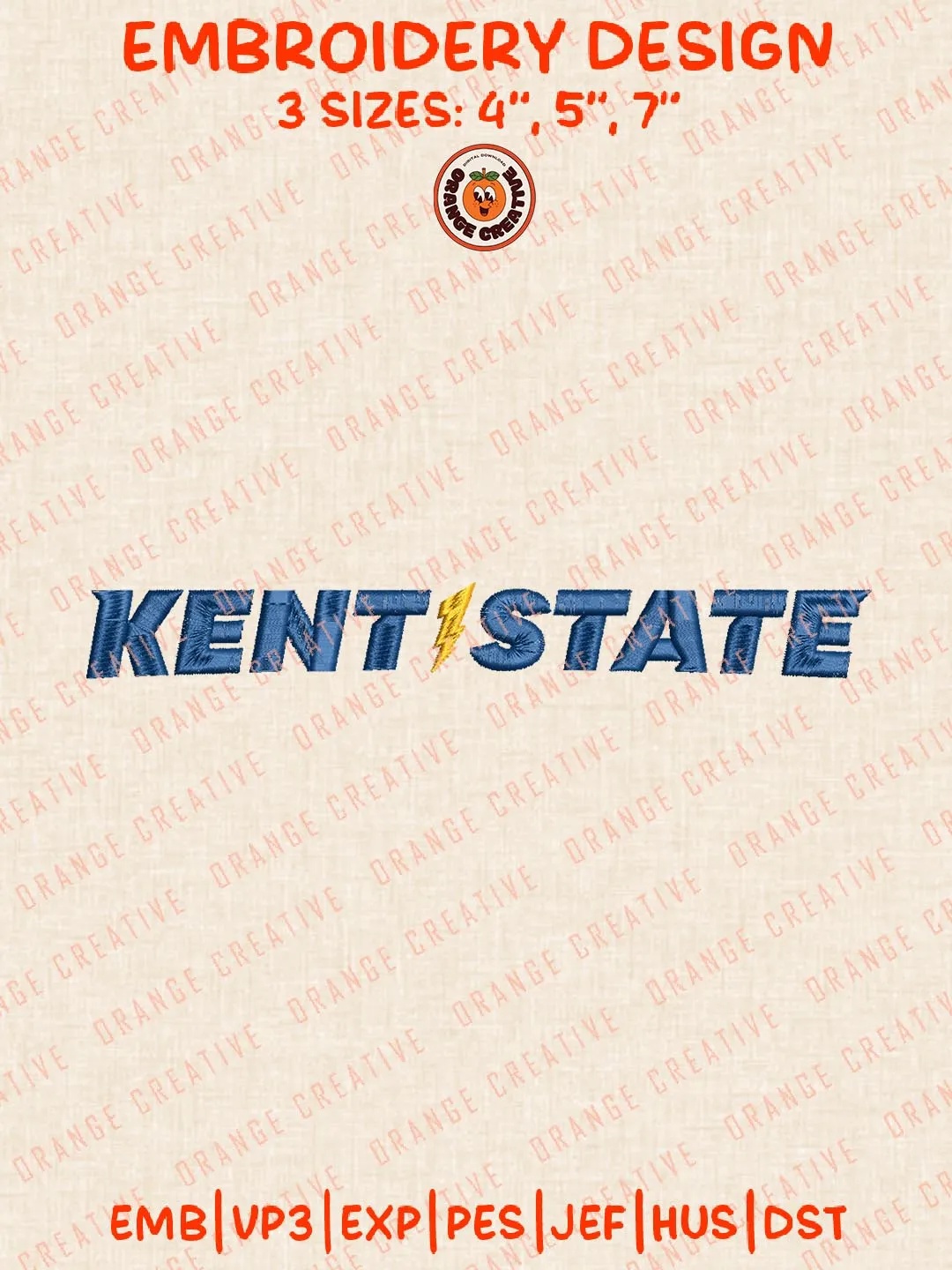 Kent State Text Embroidery Design, NCAA Kent State Golden Flashes Team Logo Embroidery Design, Machine Embroidery Design File, 4 Sizes, Custom Size, Digital Download