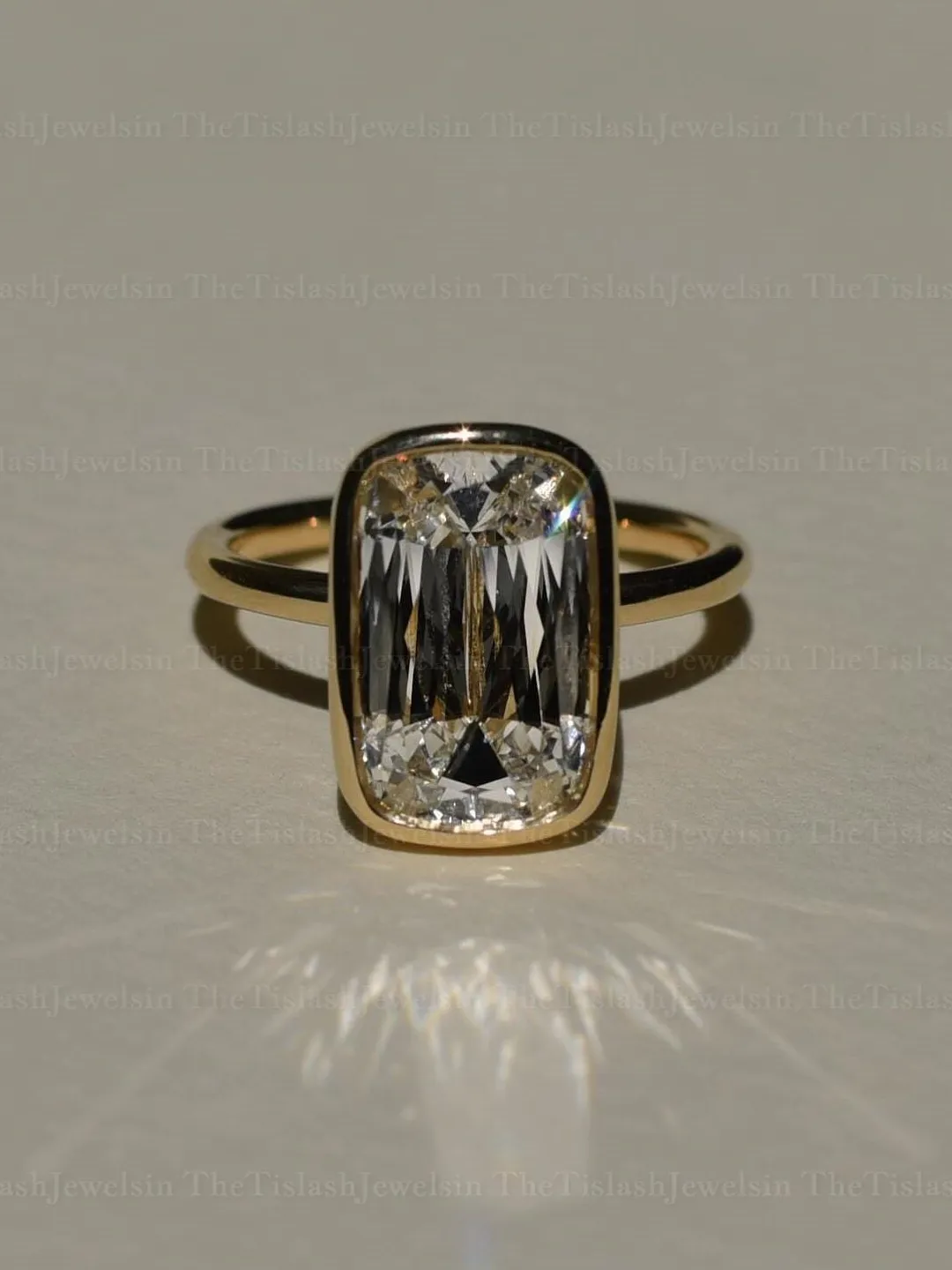 5 CT Criss Cut Elongated Cushion Moissanite Engagement Ring Bezel Set 14K Yellow Gold Wedding Ring Anniversary Gift For Women
