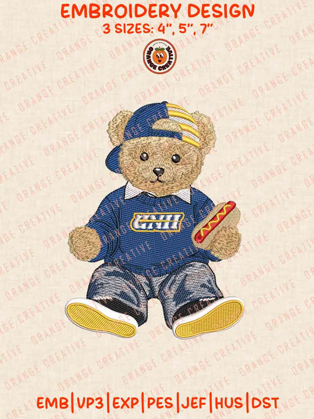 UNH Charger Teddy Bear Logo Embroidery Design, College Machine Embroidery Digitized Pes File, Football Designs, 3 Sizes, Custom Size, Instant Download