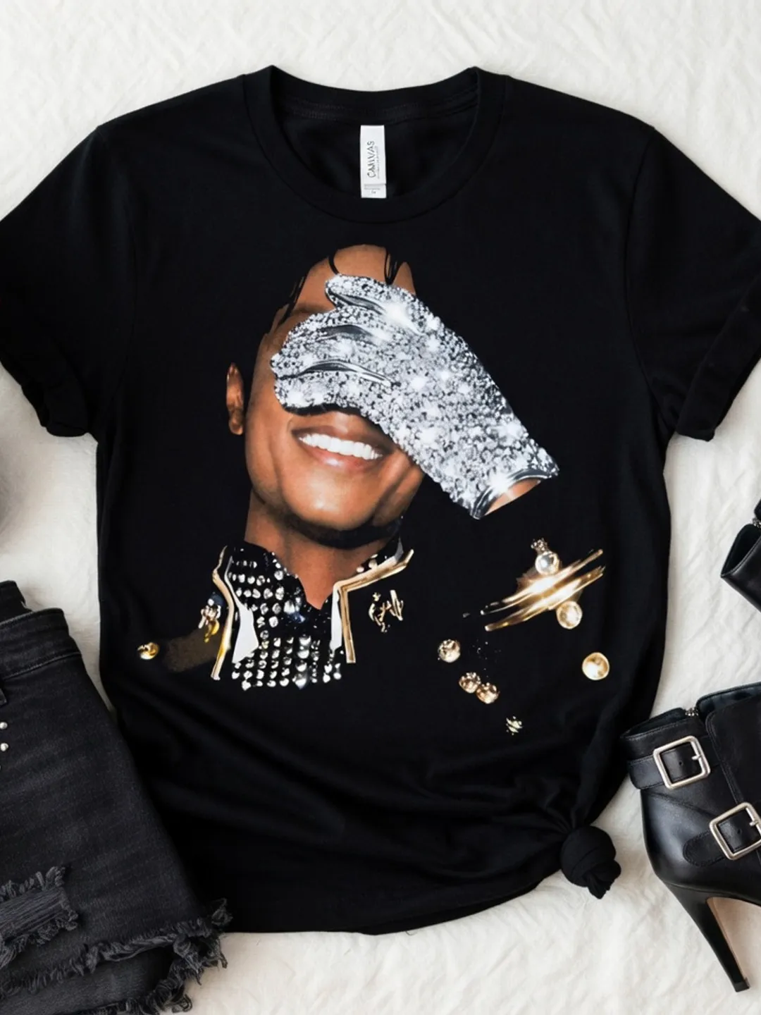 Michael Jackson King of Pop PNG, Black T-Shirt (Instant Download)