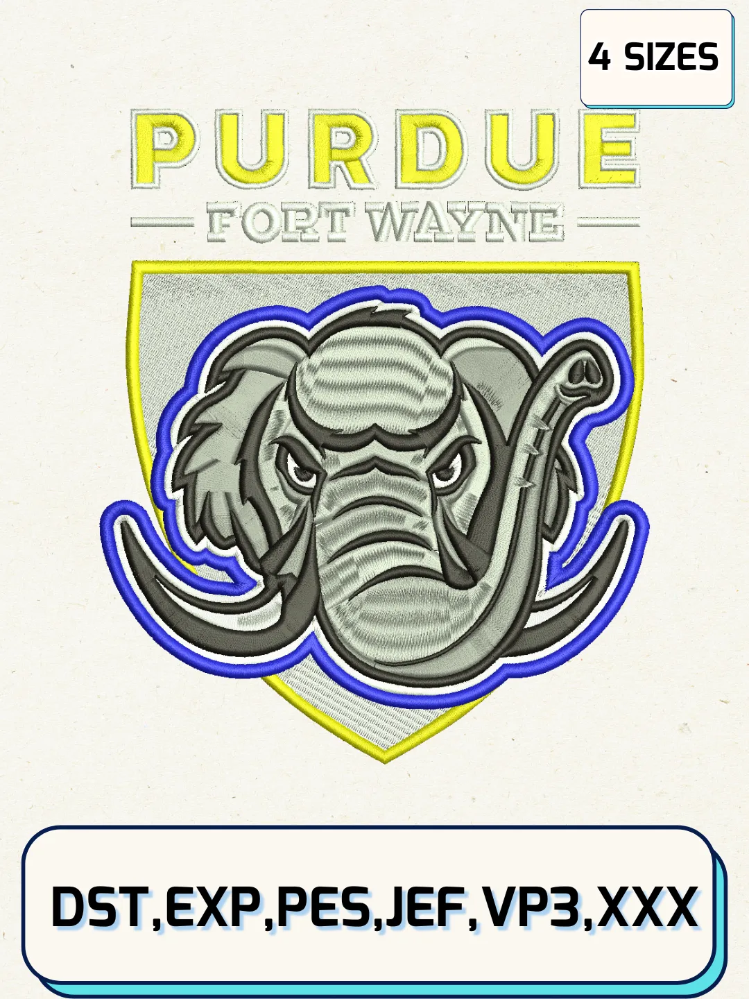 Purdue Fort Wayne Logos Embroidery Design Files, NCAA Logos Embroidery Designs, Machine Embroidery Files, 4 Sizes