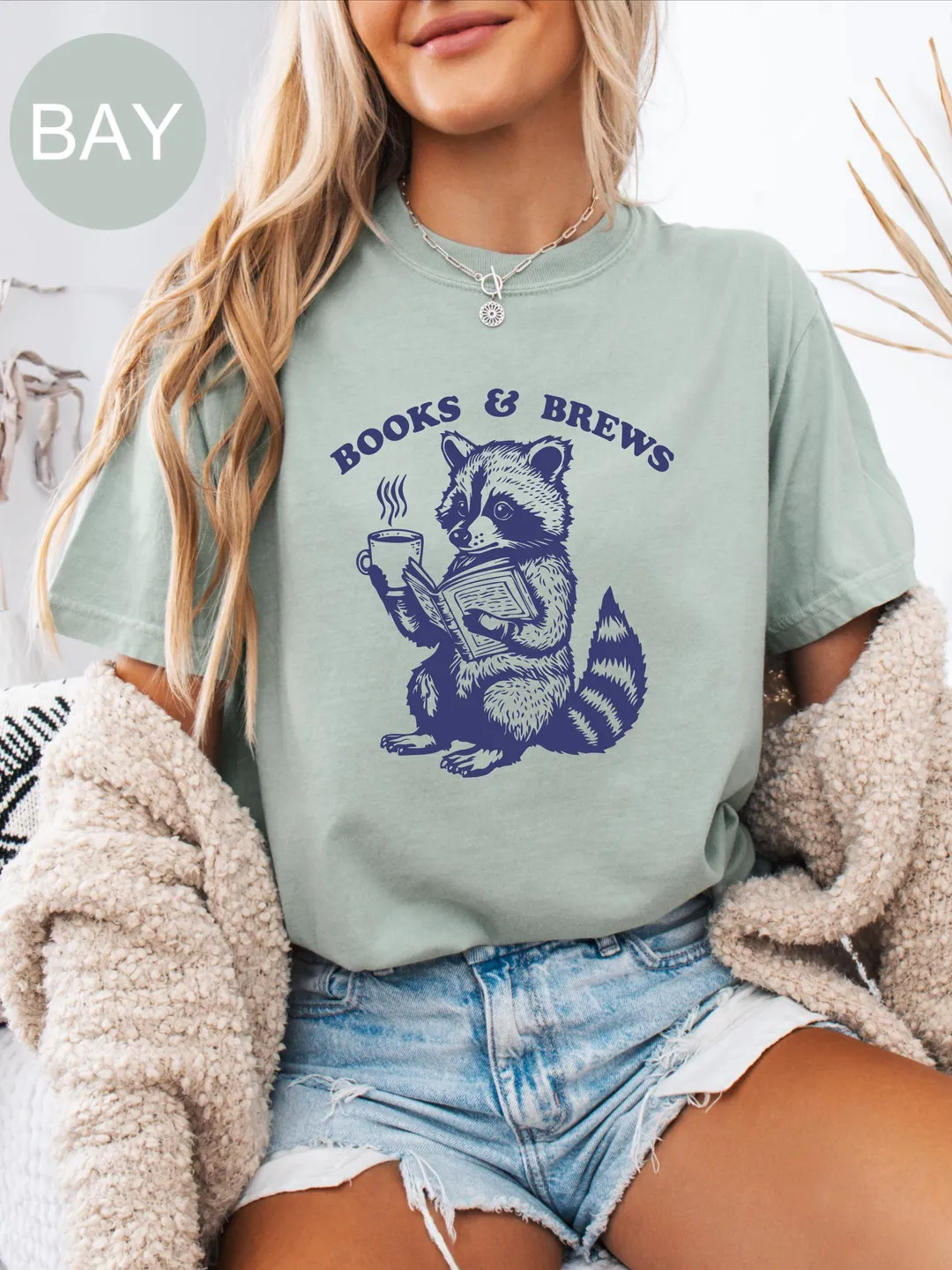 Comfort Colors® Funny Raccoon Books and Brews Shirt, Cute Raccoon Shirt, Bookworm Shirt, Book Lover T Shirt, Reading Teacher T-Shirt
